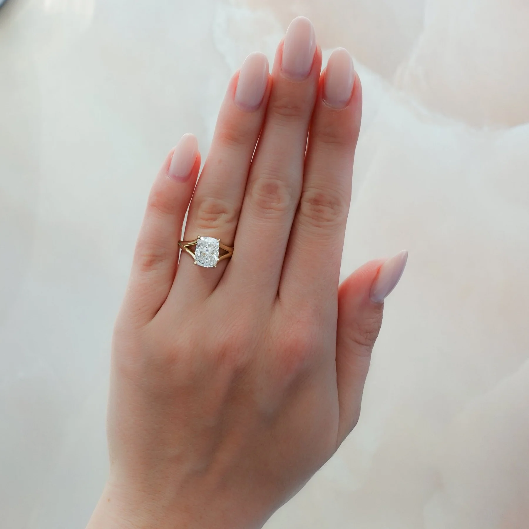 Split Shank Solitaire Engagement Ring with Elongated Cushion Cut Diamond - Image 4