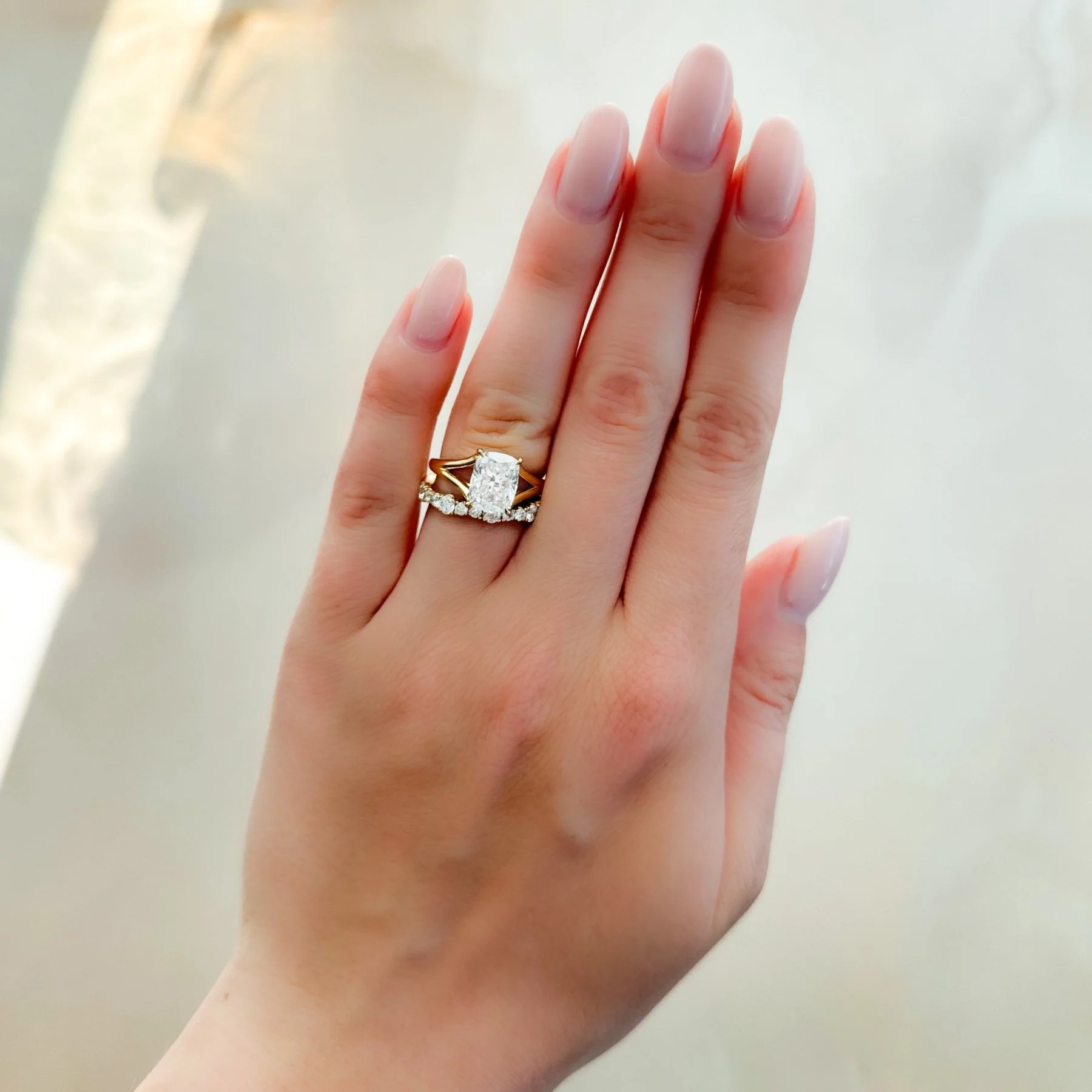 Split Shank Solitaire Engagement Ring with Elongated Cushion Cut Diamond - Image 8