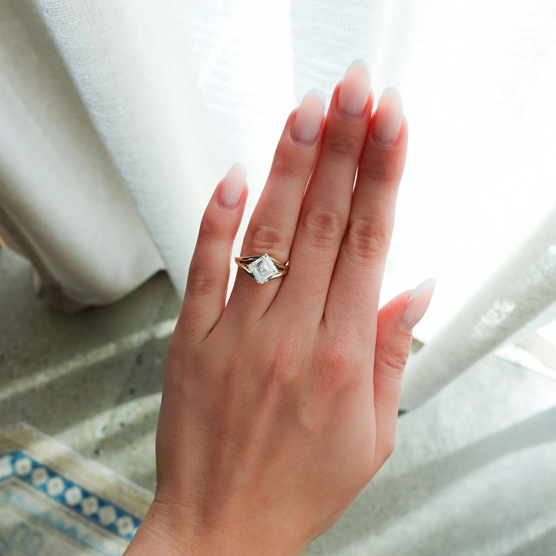 Split Shank Solitaire Engagement Ring with Tilted Lab Grown 3.08ct Asscher Cut Diamond - Image 2