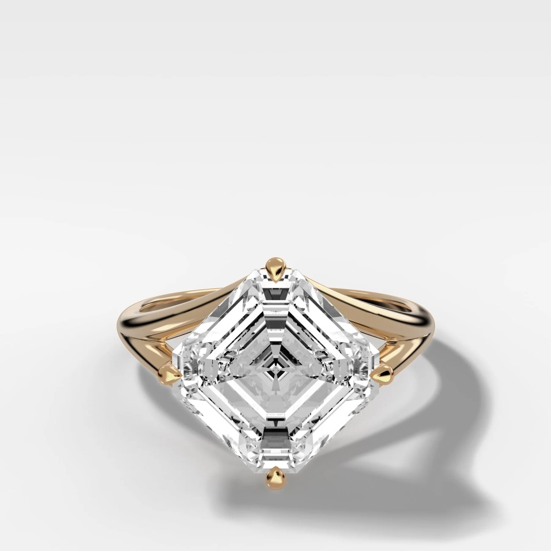 Split Shank Solitaire Engagement Ring with Tilted Lab Grown 3.08ct Asscher Cut Diamond