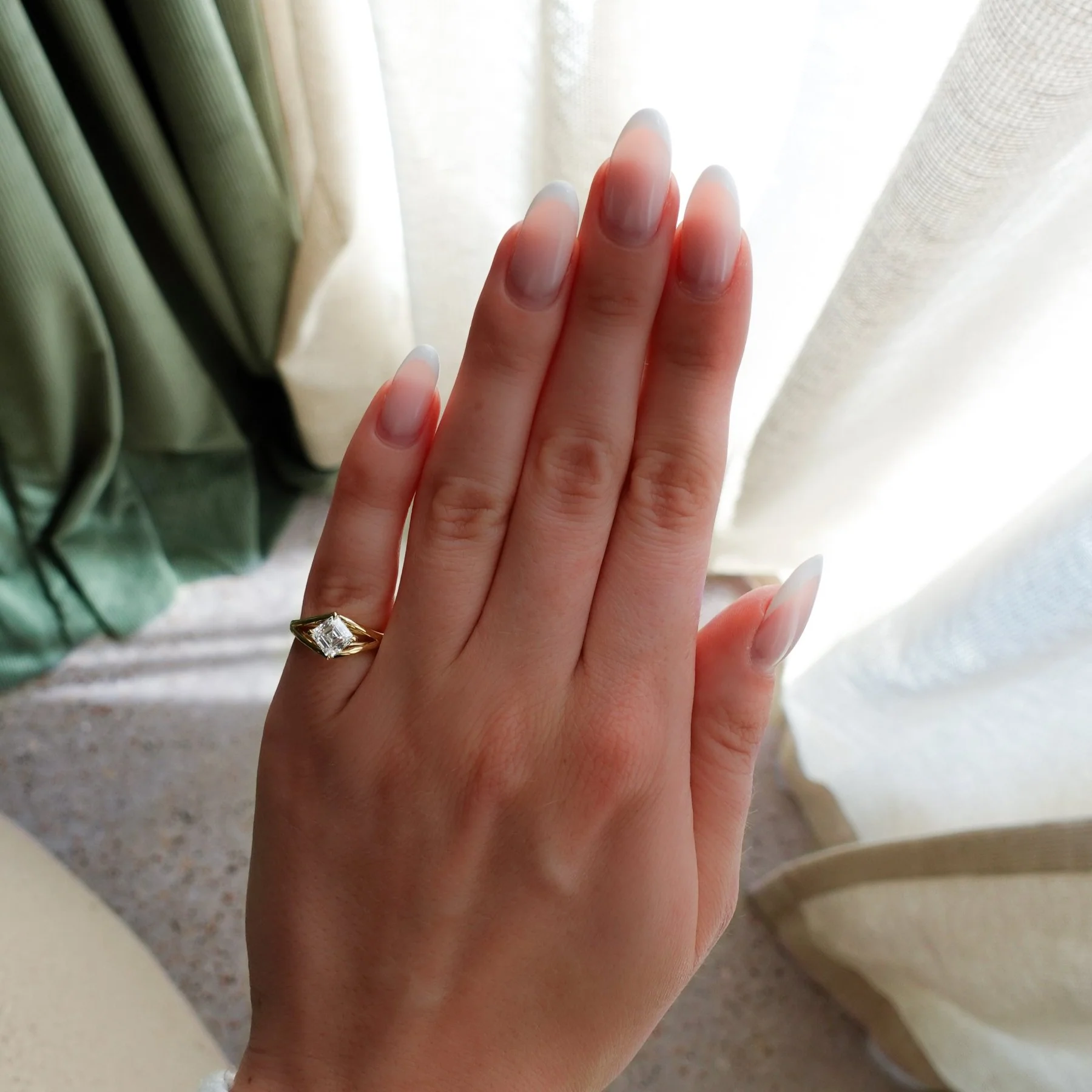 Split Shank Solitaire Engagement Ring with Tilted Lab Grown 1.04ct Asscher Cut Diamond - Image 2