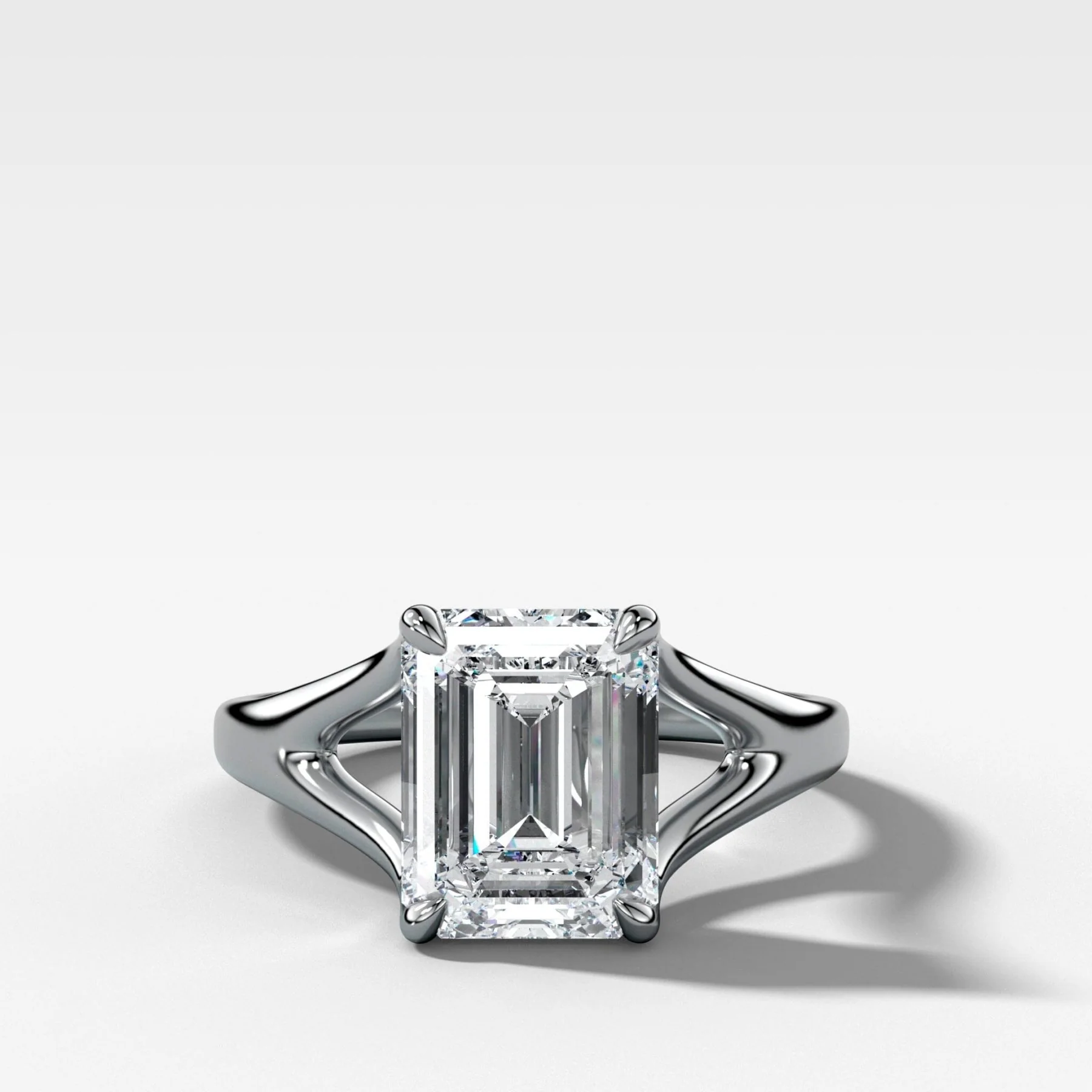 Split Shank Solitaire Engagement Ring with Emerald Cut Diamond - Image 3