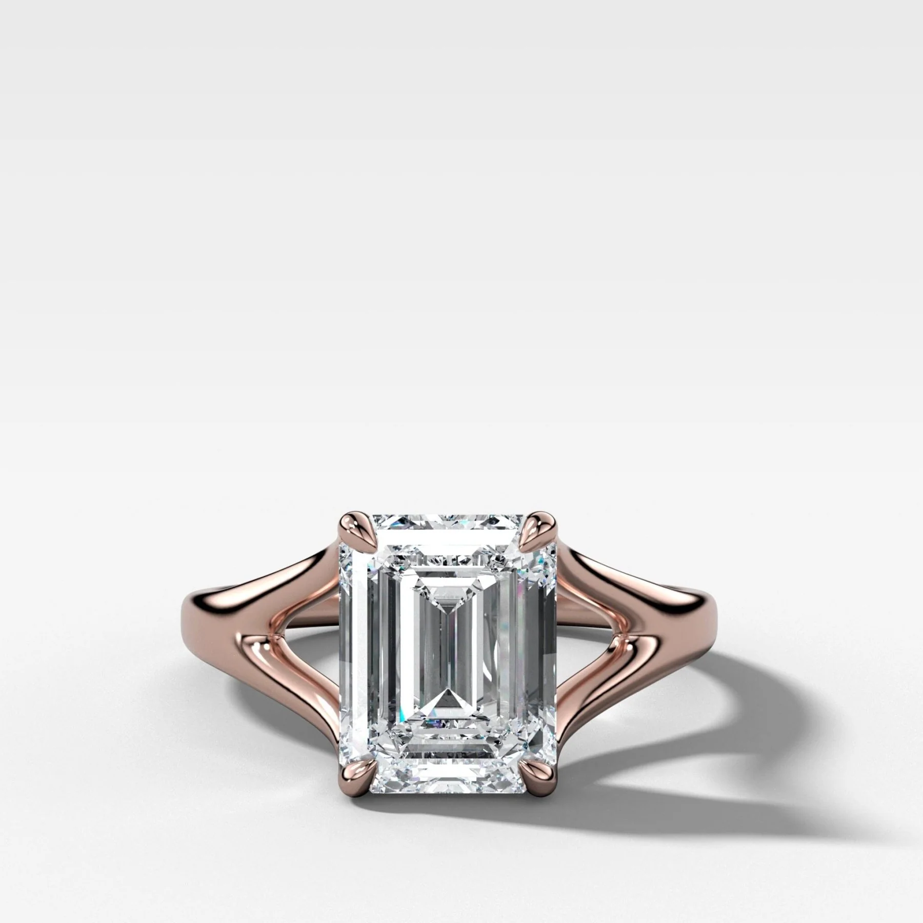 Split Shank Solitaire Engagement Ring with Emerald Cut Diamond - Image 4