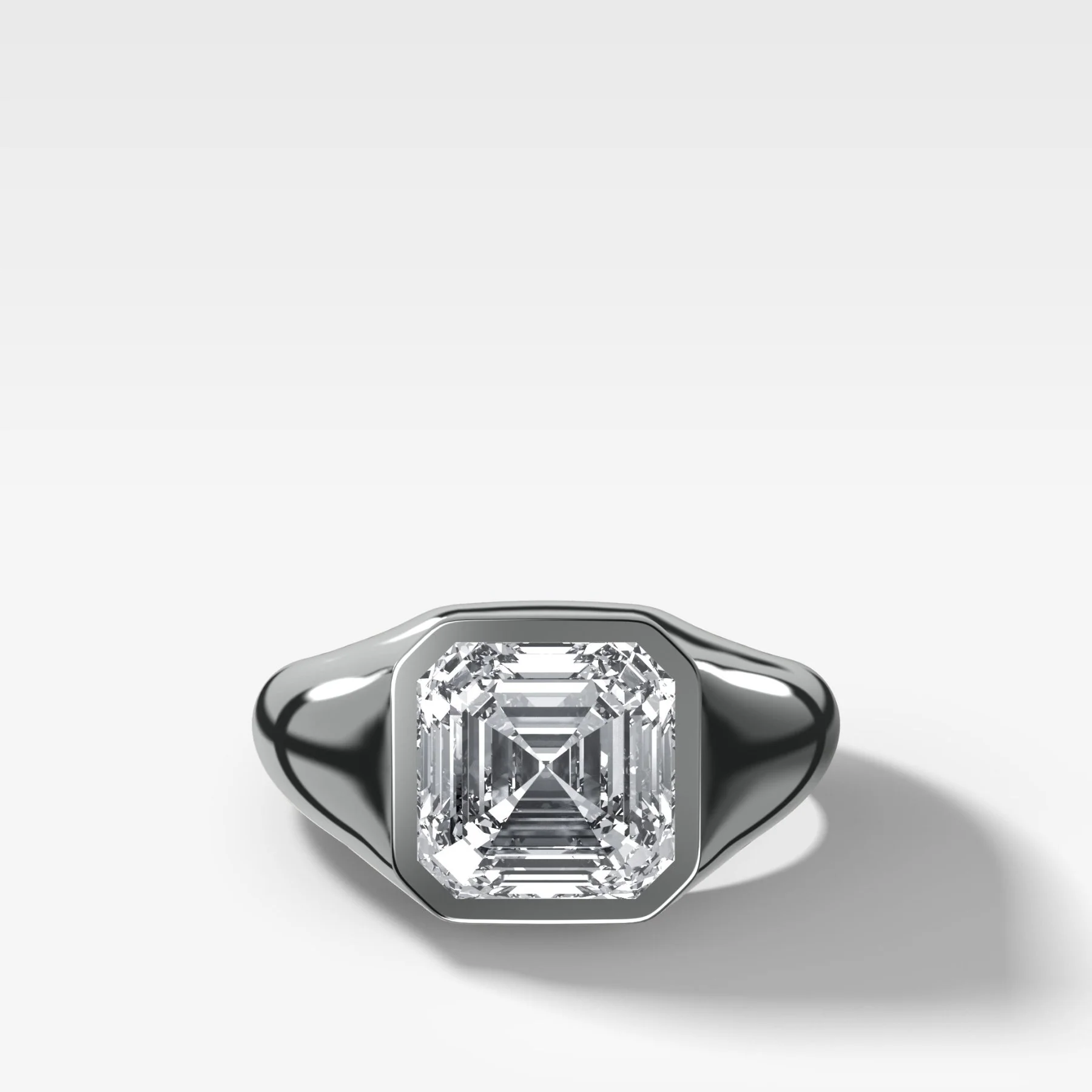 Tapered Bezel Signet Engagement Ring with Asscher Cut Diamond - Image 3