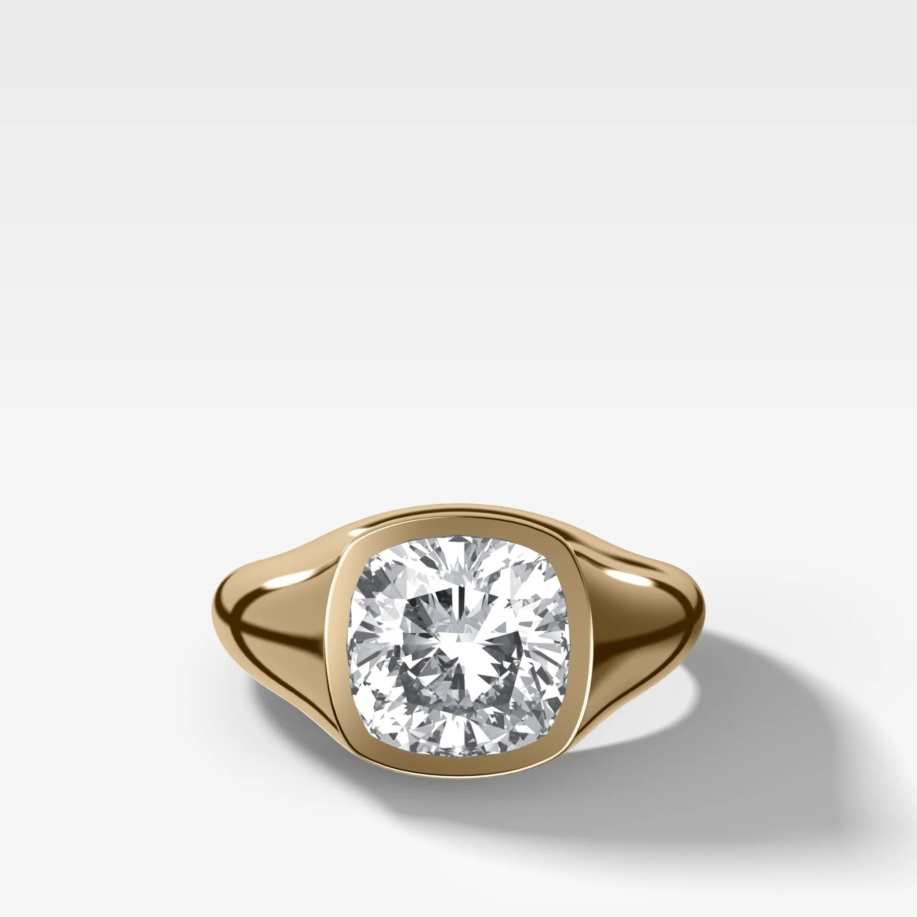 Tapered Bezel Signet Engagement Ring with Cushion Cut Diamond
