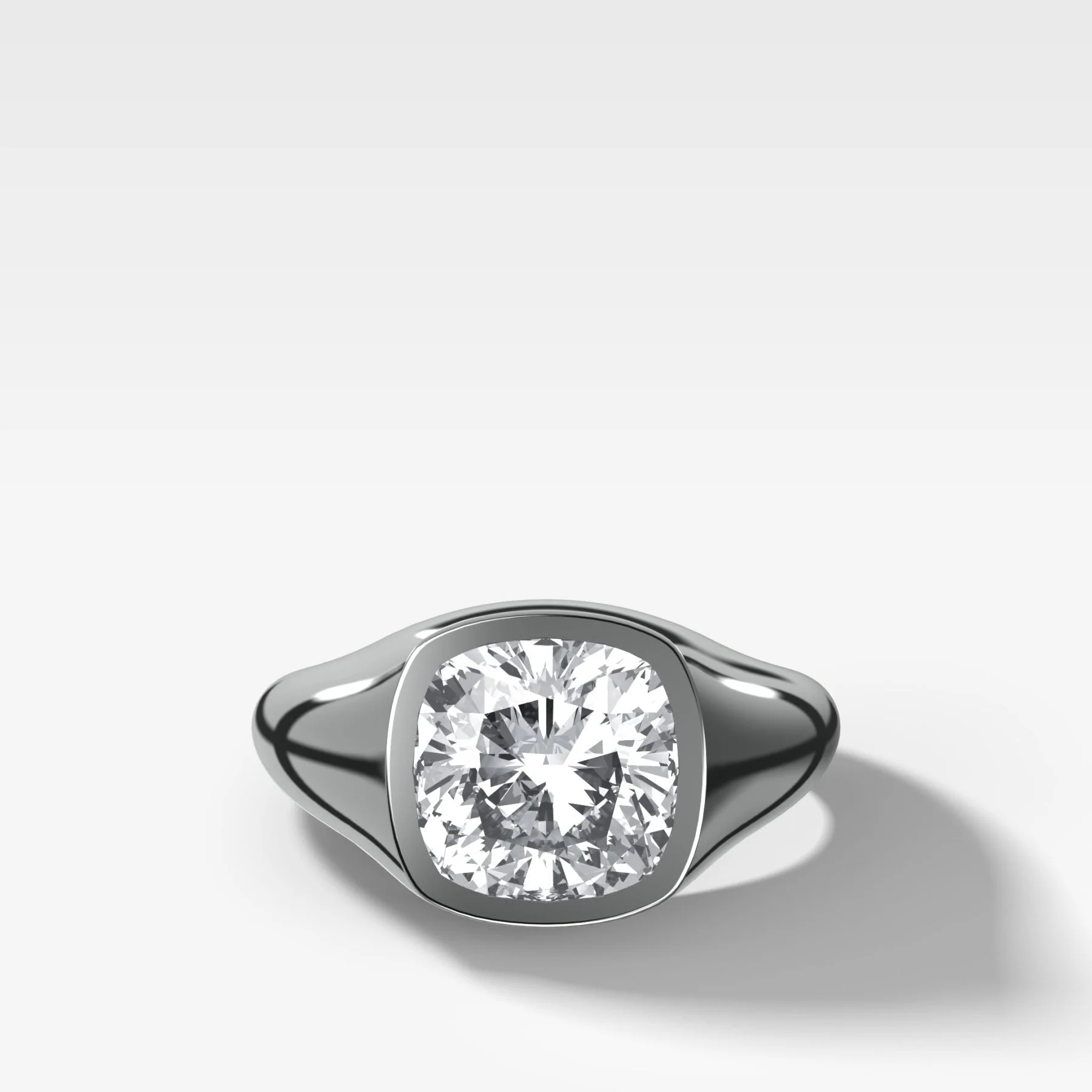Tapered Bezel Signet Engagement Ring with Cushion Cut Diamond - Image 3