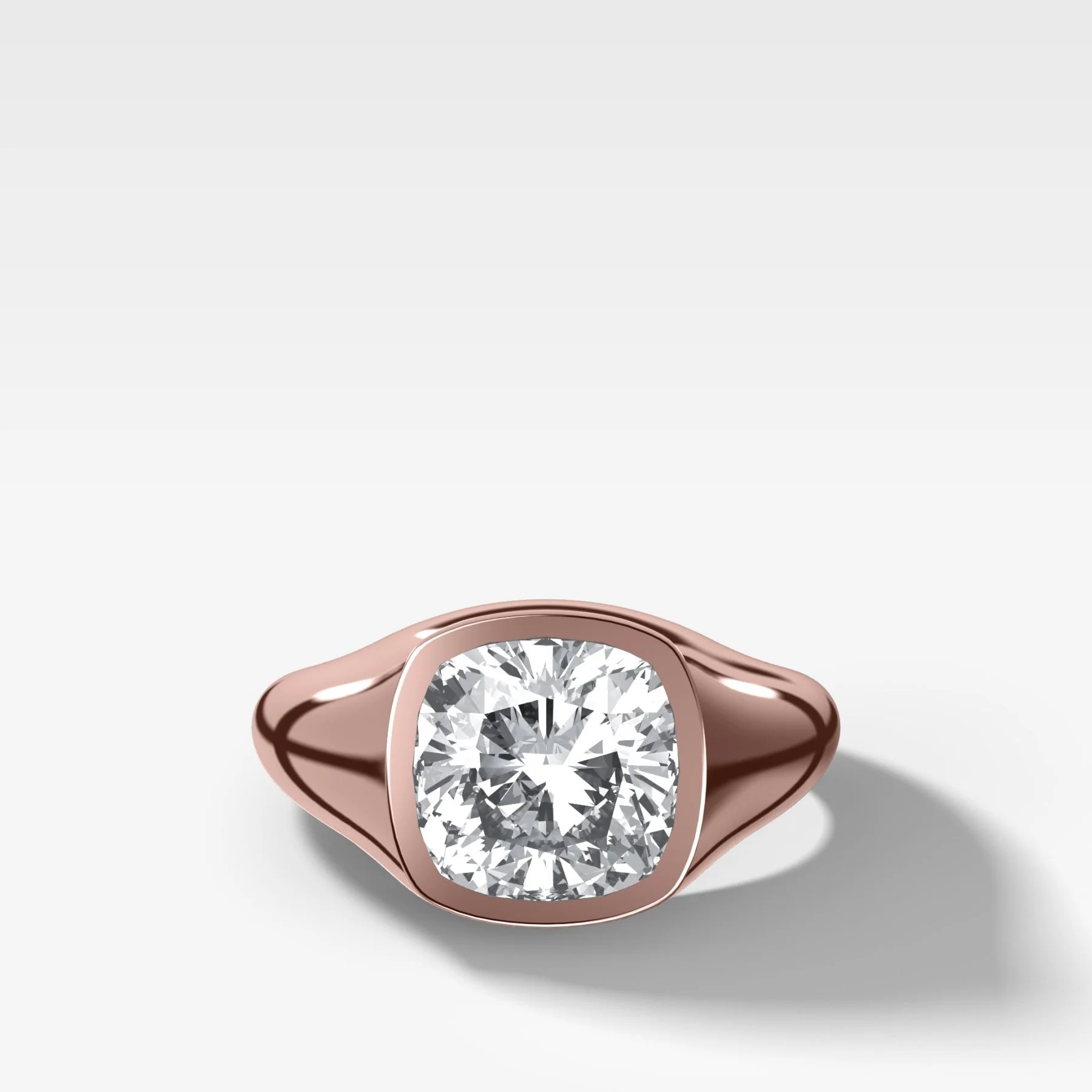 Tapered Bezel Signet Engagement Ring with Cushion Cut Diamond - Image 4