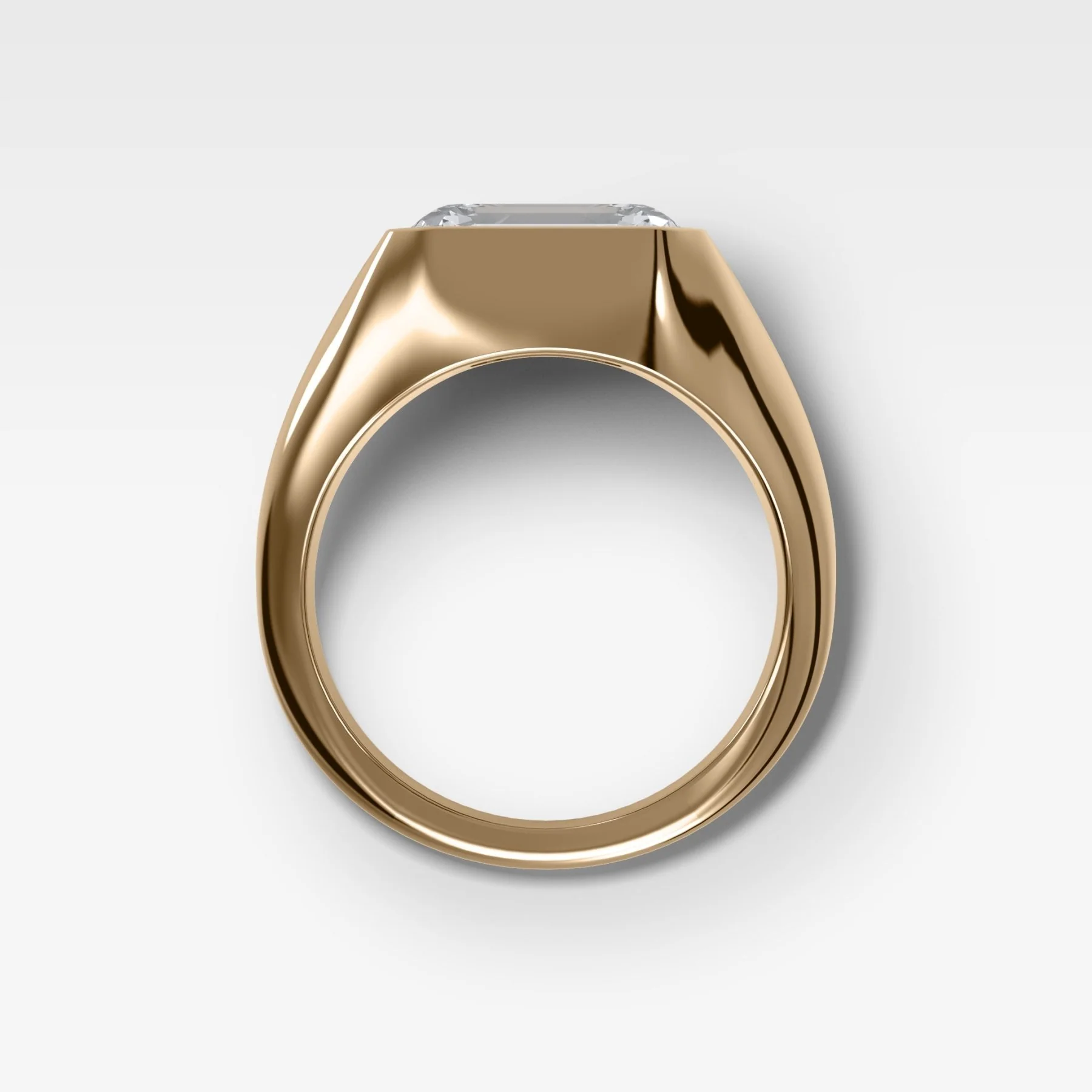 Tapered Bezel Signet Engagement Ring with East West Emerald Cut Diamond - Image 2