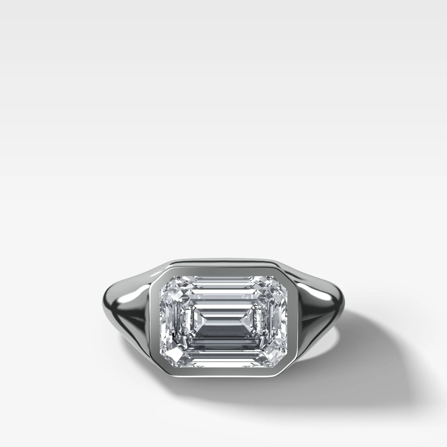 Tapered Bezel Signet Engagement Ring with East West Emerald Cut Diamond - Image 3