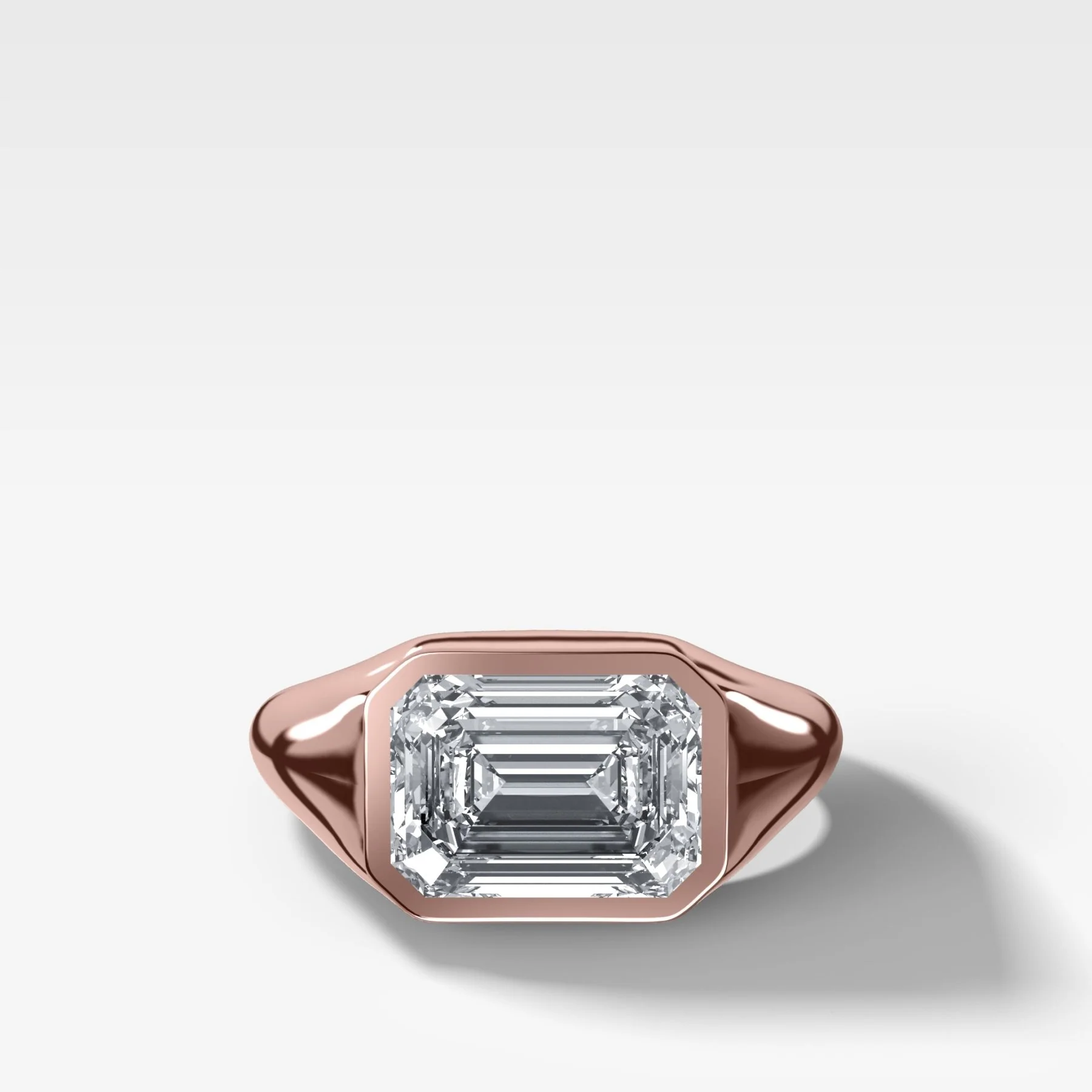 Tapered Bezel Signet Engagement Ring with East West Emerald Cut Diamond - Image 4
