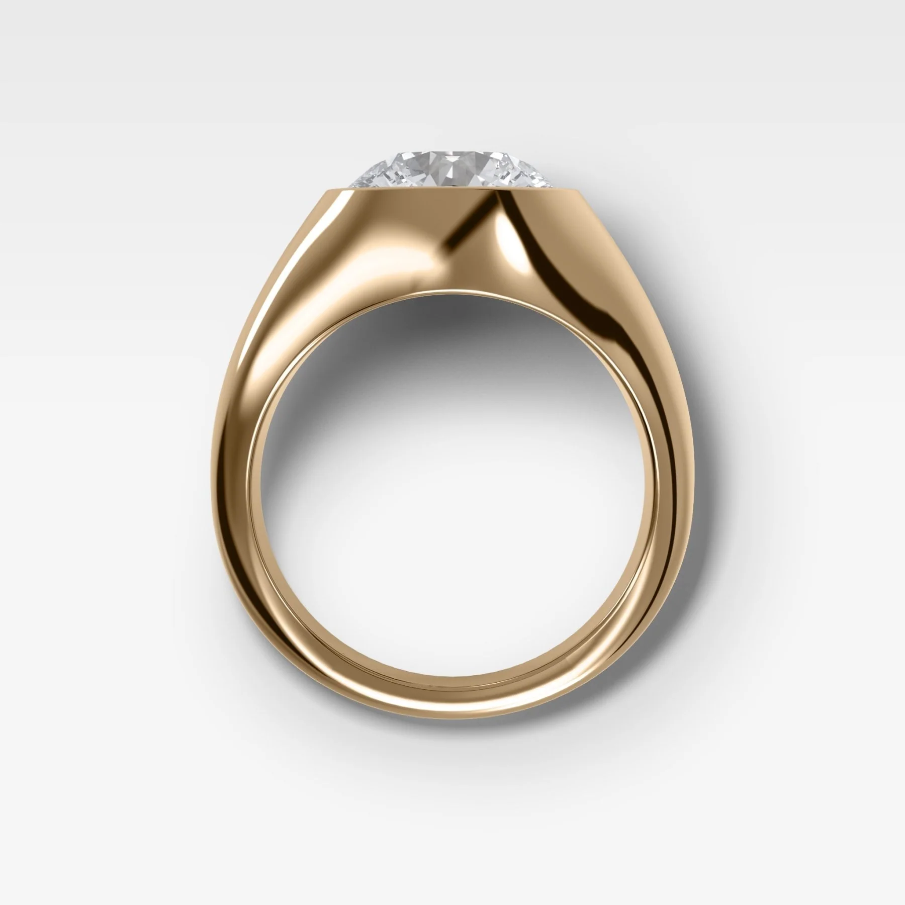 Tapered Bezel Signet Engagement Ring with Round Cut Diamond - Image 2