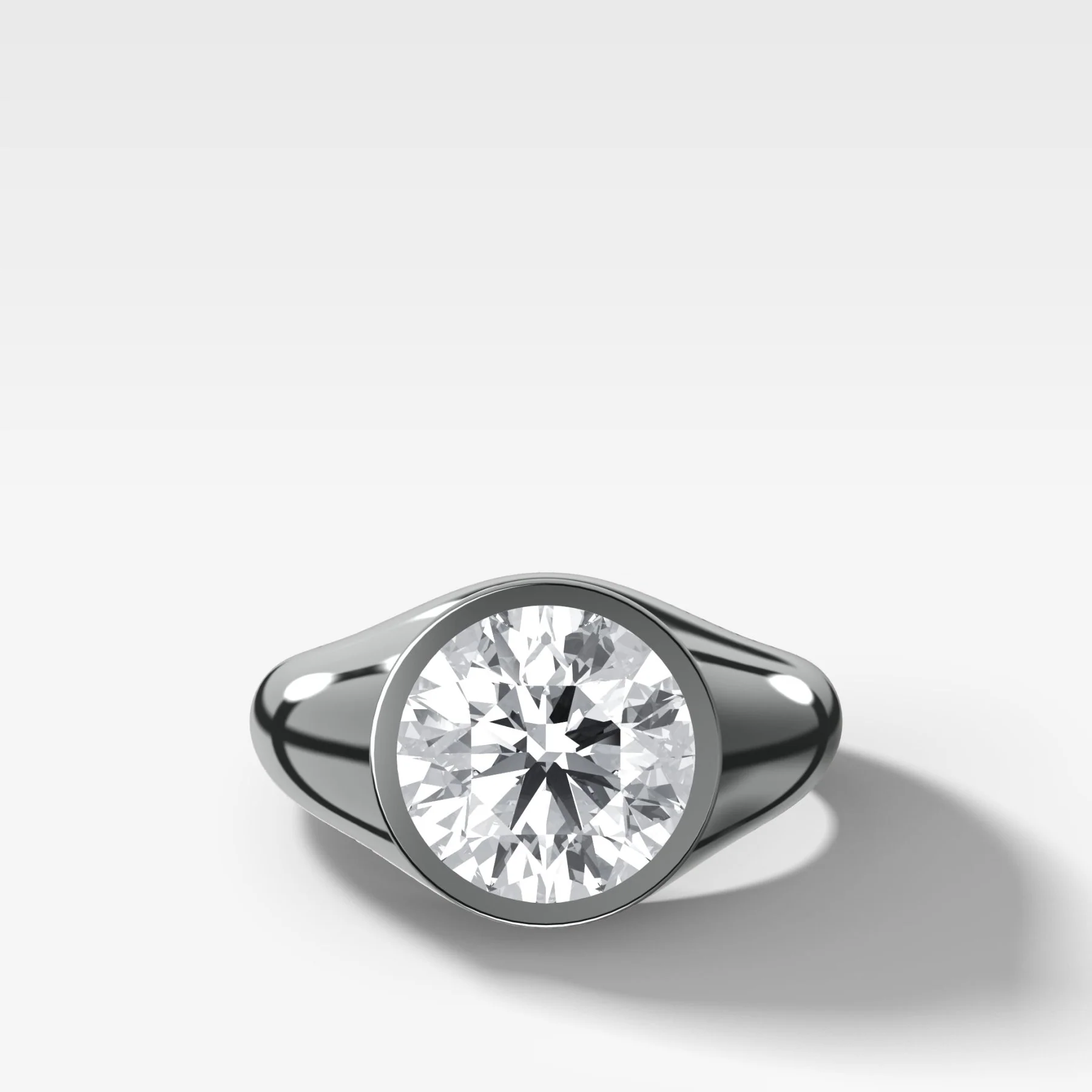 Tapered Bezel Signet Engagement Ring with Round Cut Diamond - Image 3