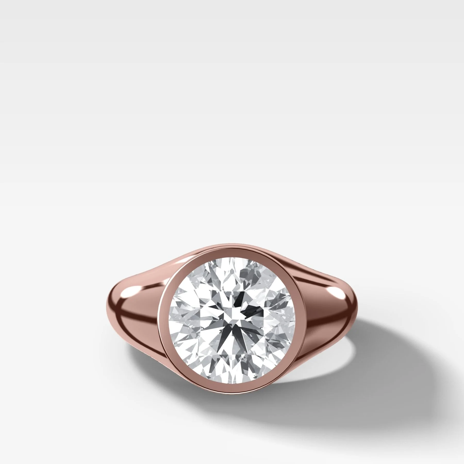 Tapered Bezel Signet Engagement Ring with Round Cut Diamond - Image 4