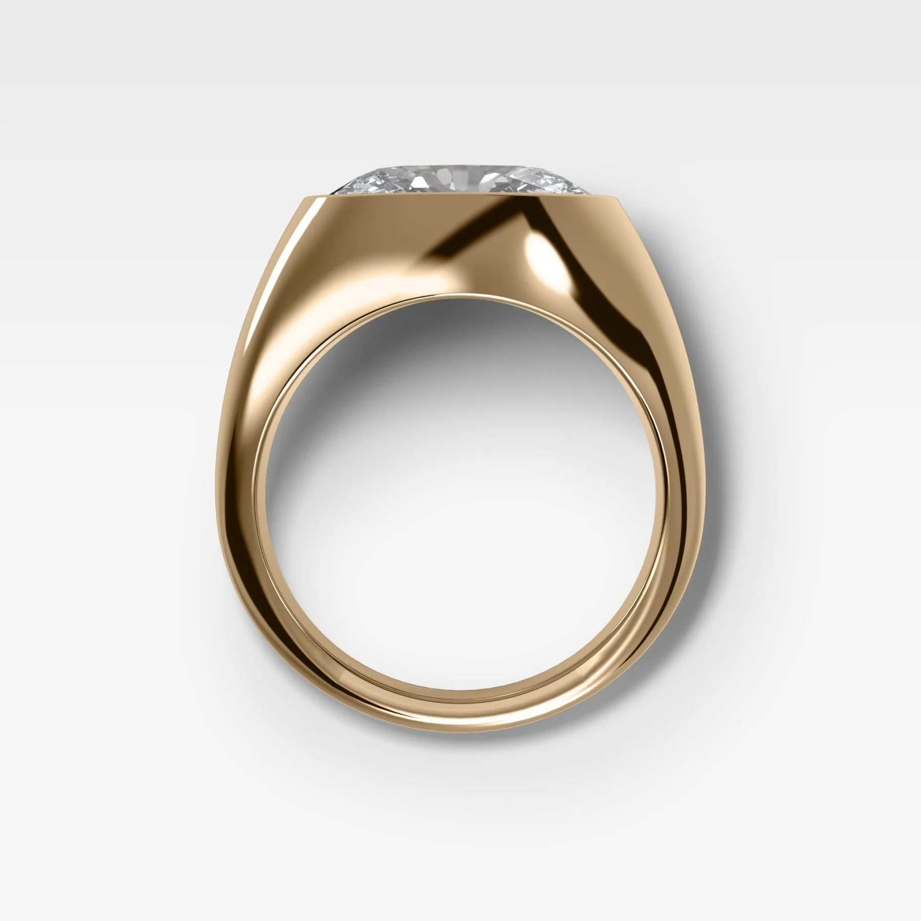 Tapered Bezel Signet Engagement Ring with Oval Cut Diamond - Image 2