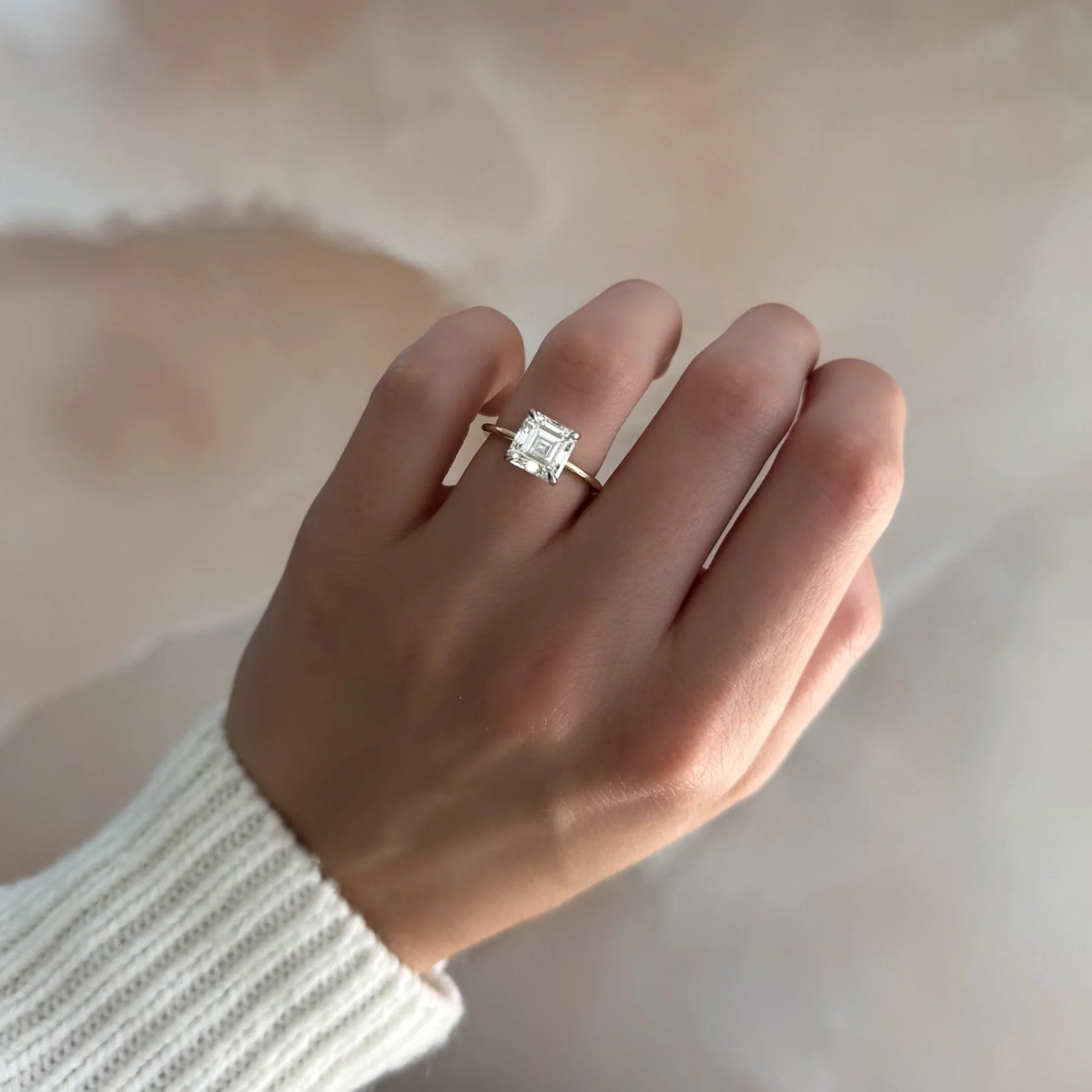 Thin + Simple Solitaire Engagement Ring With Asscher Cut Diamond - Image 3