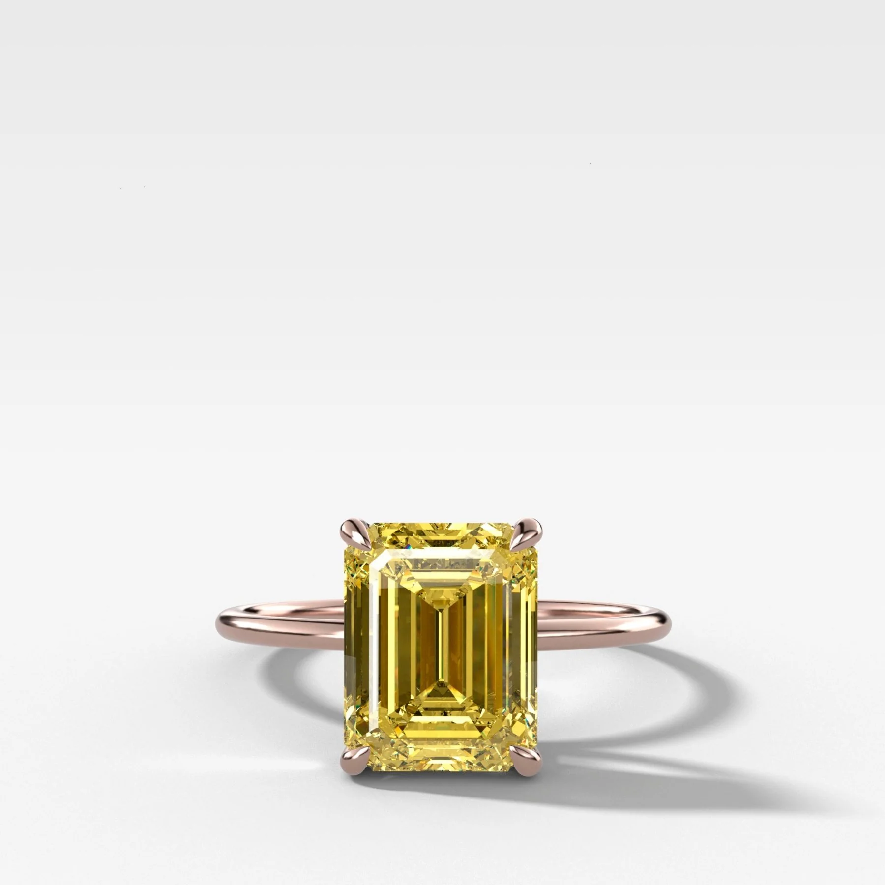 Thin + Simple Solitaire Engagement Ring With Canary Yellow North South Emerald Cut Diamond - Image 3