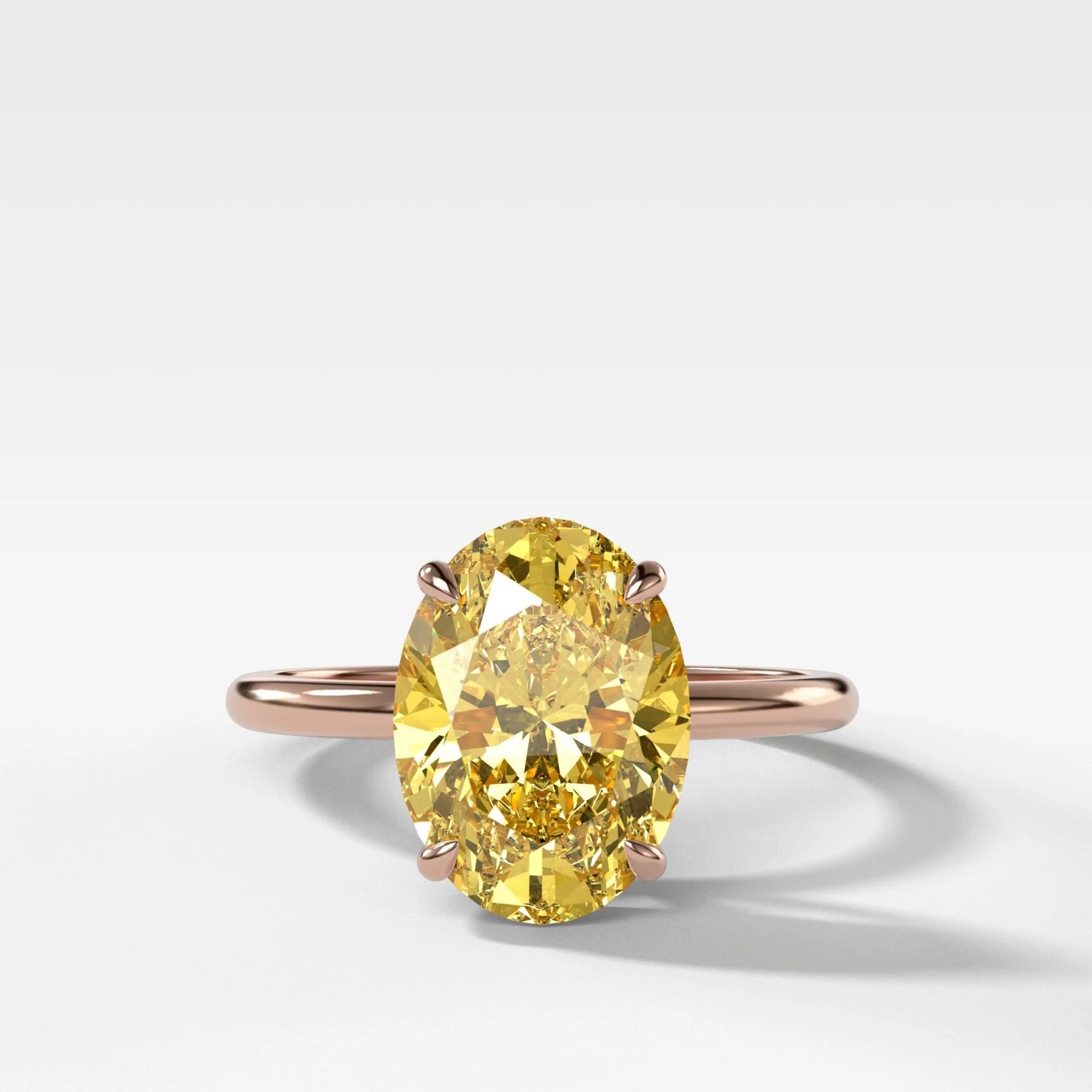 Thin + Simple Solitaire Engagement Ring With Canary Yellow Oval Cut Diamond - Image 3