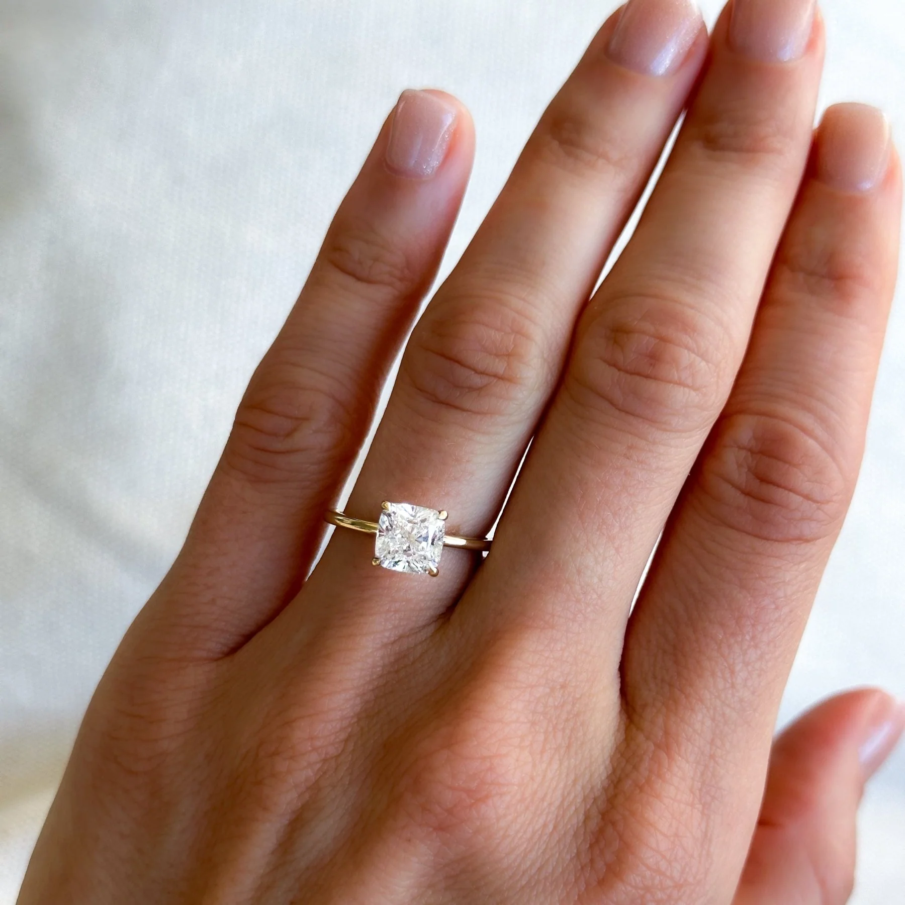 Thin + Simple Solitaire Engagement Ring With Cushion Cut Diamond - Image 3