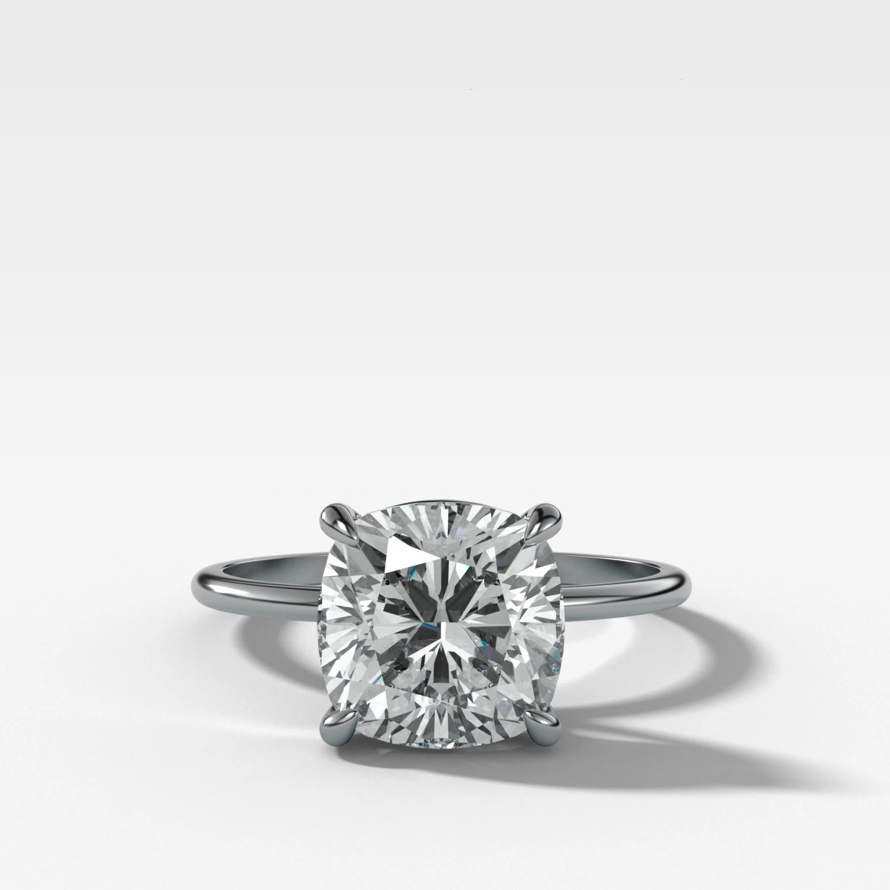Thin + Simple Solitaire Engagement Ring With Cushion Cut Diamond - Image 4