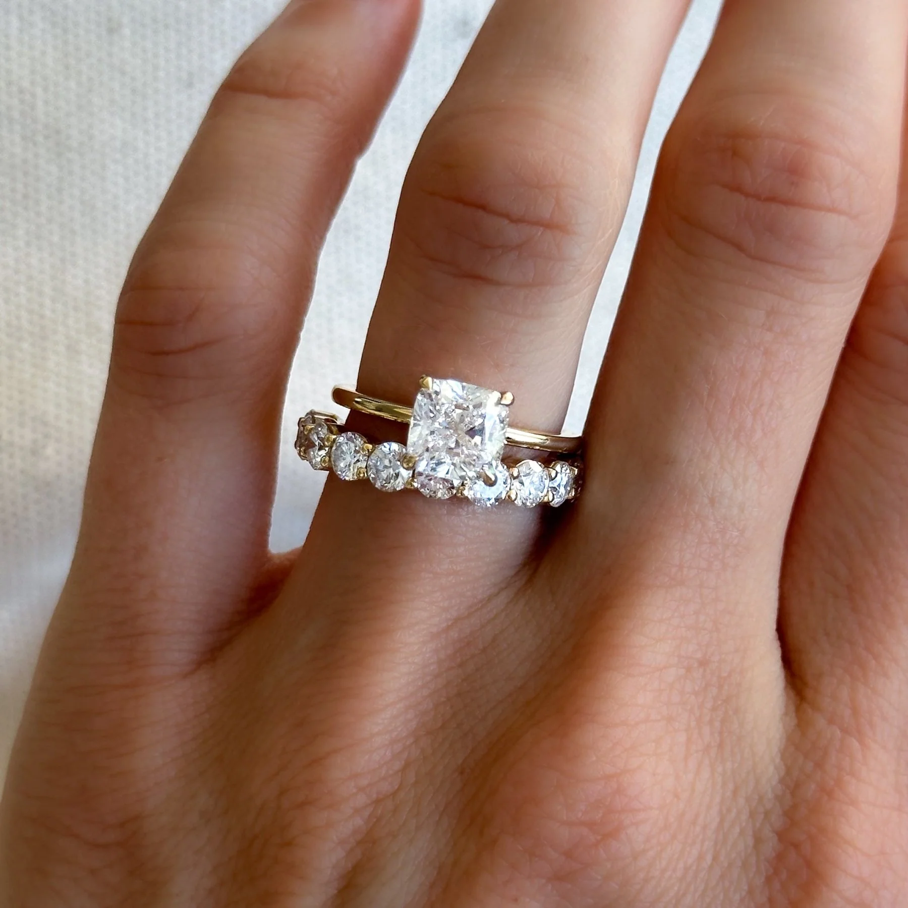 Thin + Simple Solitaire Engagement Ring With Cushion Cut Diamond - Image 6