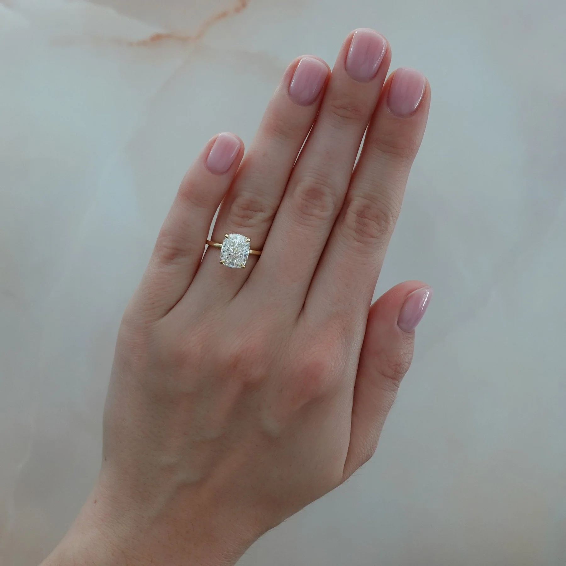 Thin + Simple Solitaire Engagement Ring With Elongated Cushion Cut Diamond - Image 3