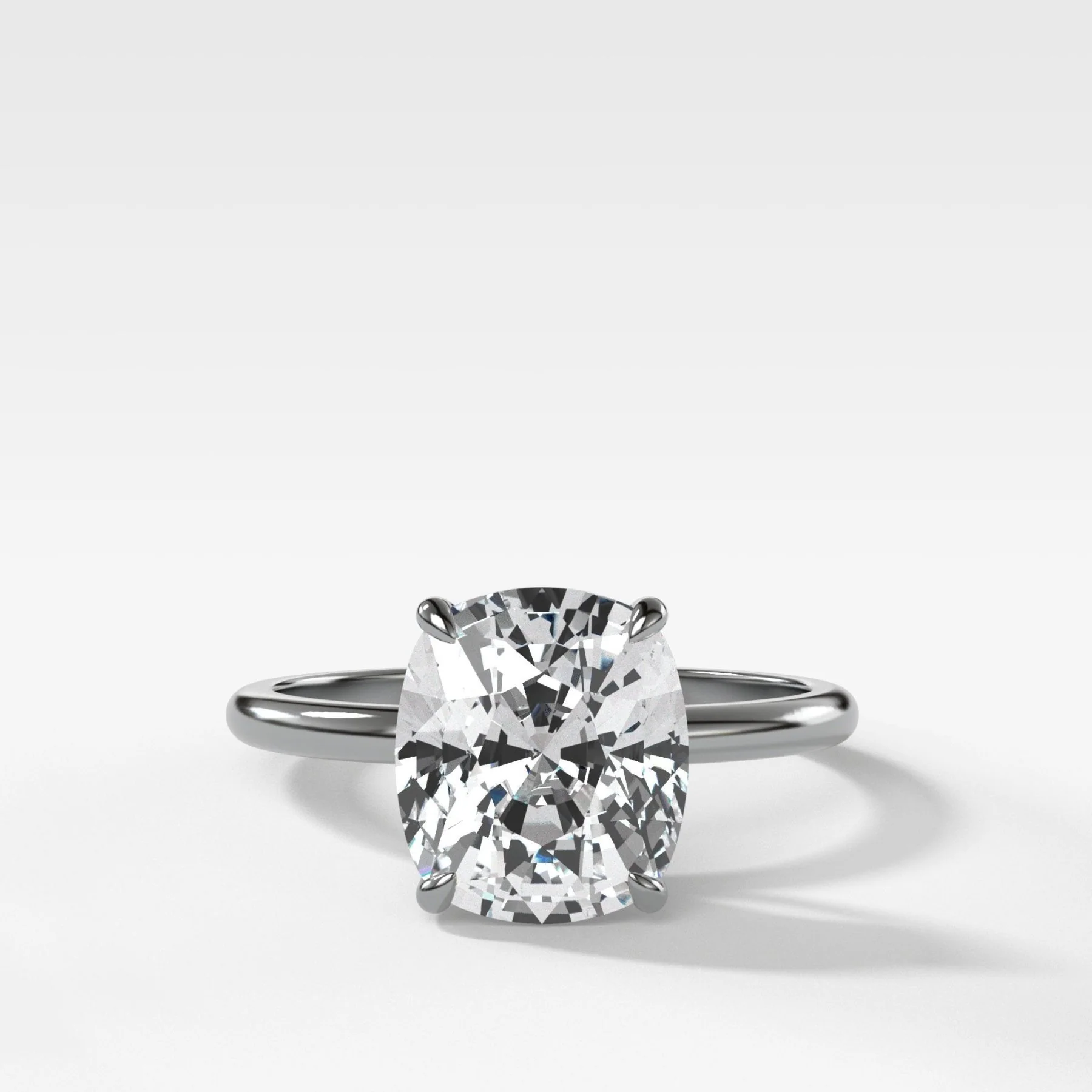 Thin + Simple Solitaire Engagement Ring With Elongated Cushion Cut Diamond - Image 4