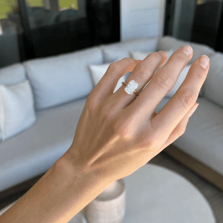 Thin + Simple Solitaire Engagement Ring With Elongated Radiant Cut Diamond - Image 3