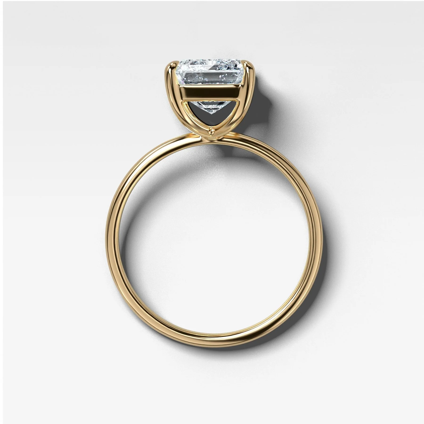 Thin + Simple Solitaire Engagement Ring With North South Emerald Cut Diamond - Image 2