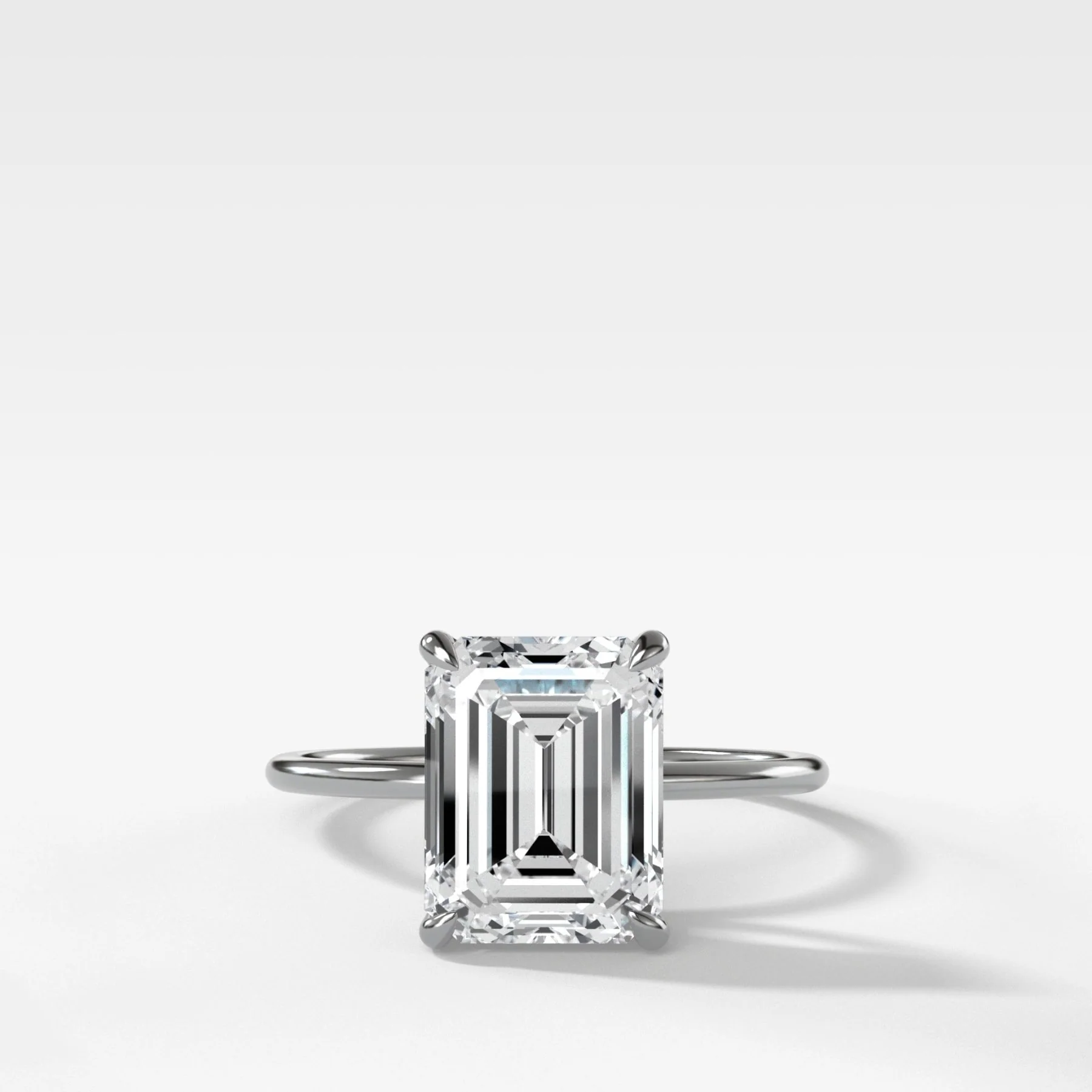 Thin + Simple Solitaire Engagement Ring With North South Emerald Cut Diamond - Image 5