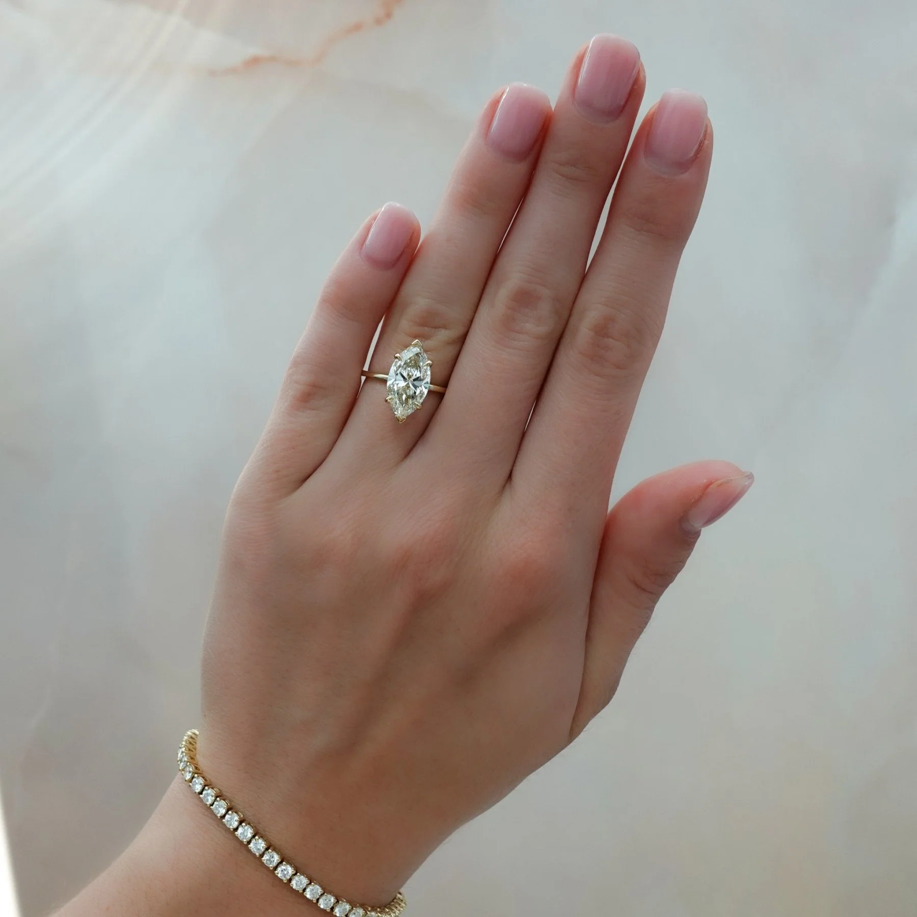 Thin + Simple Solitaire Engagement Ring With Marquise Cut Diamond - Image 3