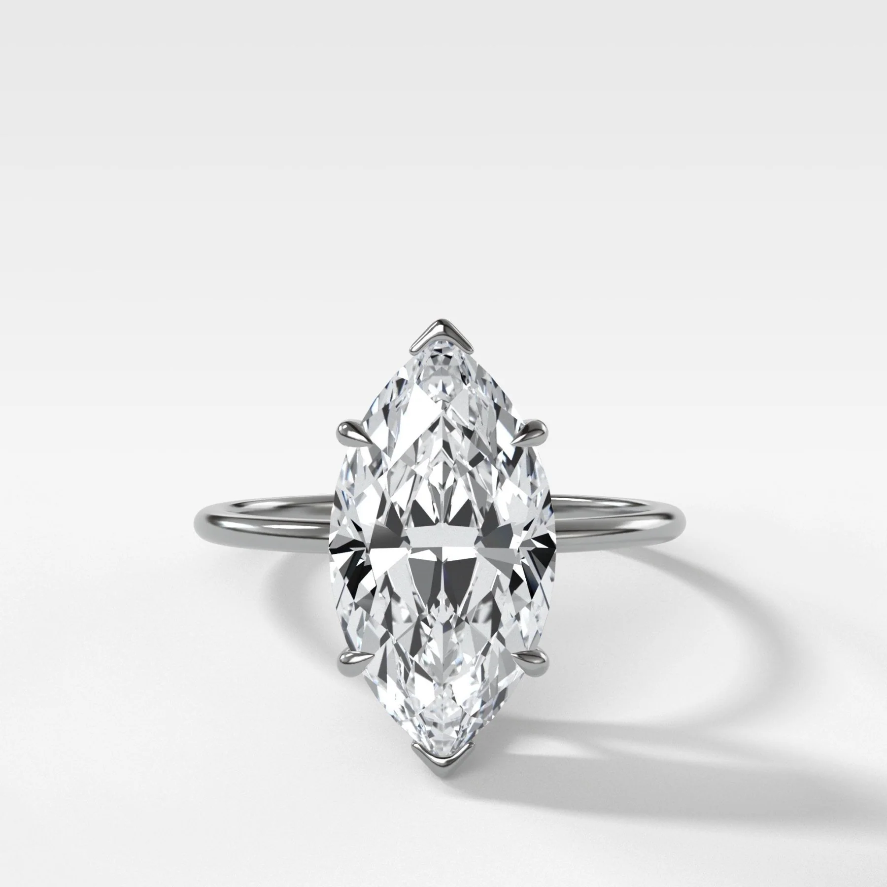 Thin + Simple Solitaire Engagement Ring With Marquise Cut Diamond - Image 4