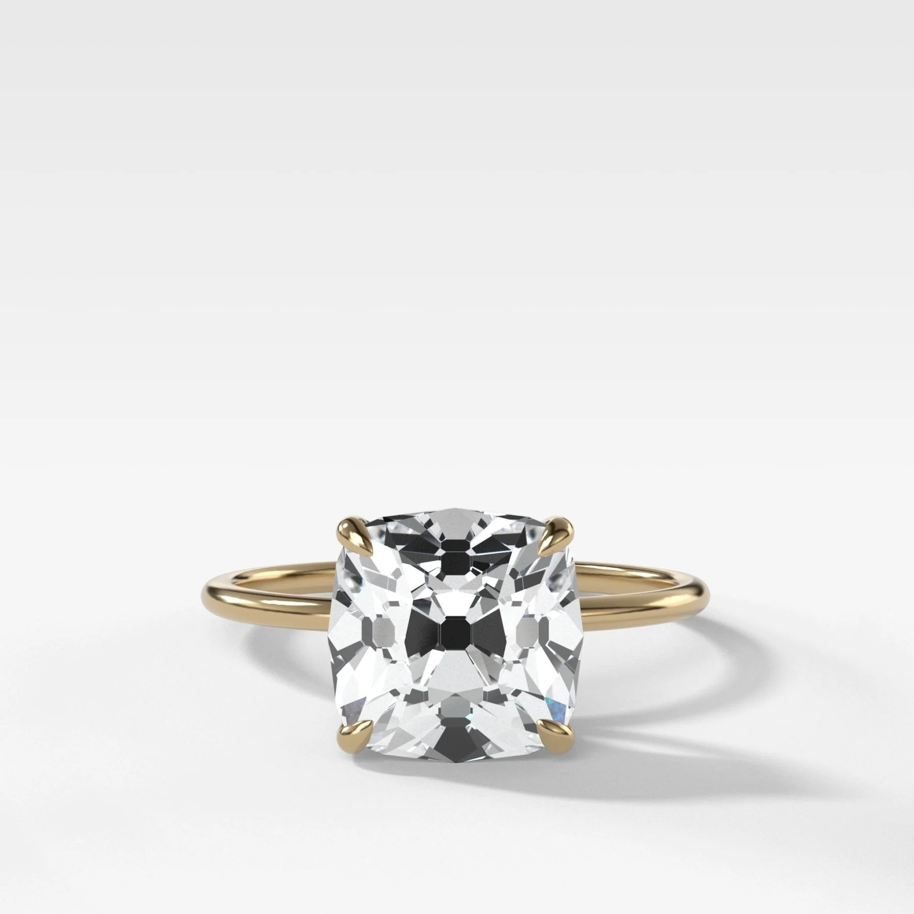 Thin + Simple Solitaire Engagement Ring With Old Mine Cut Diamond