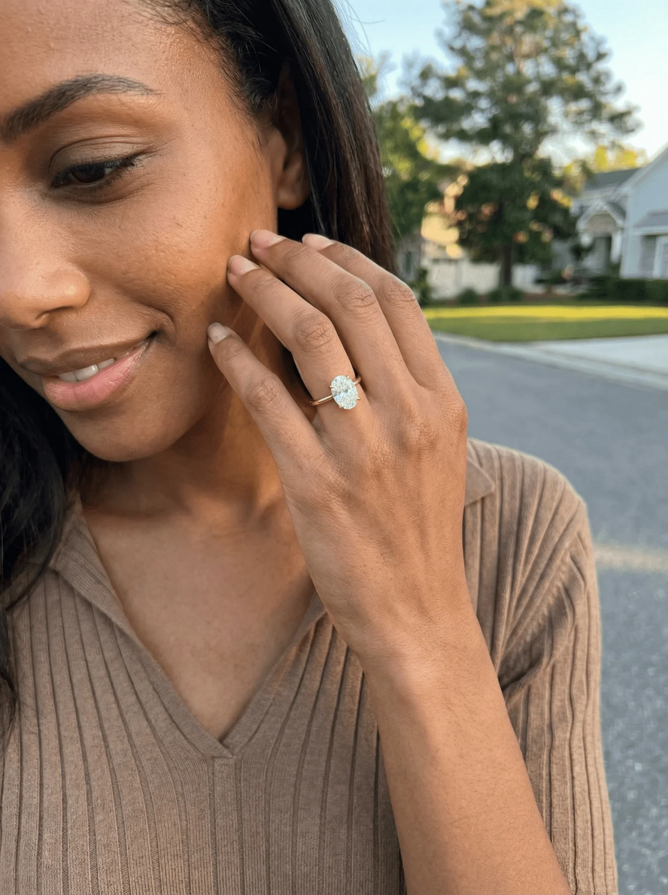 Thin + Simple Solitaire Engagement Ring With Oval Cut Diamond - Image 3