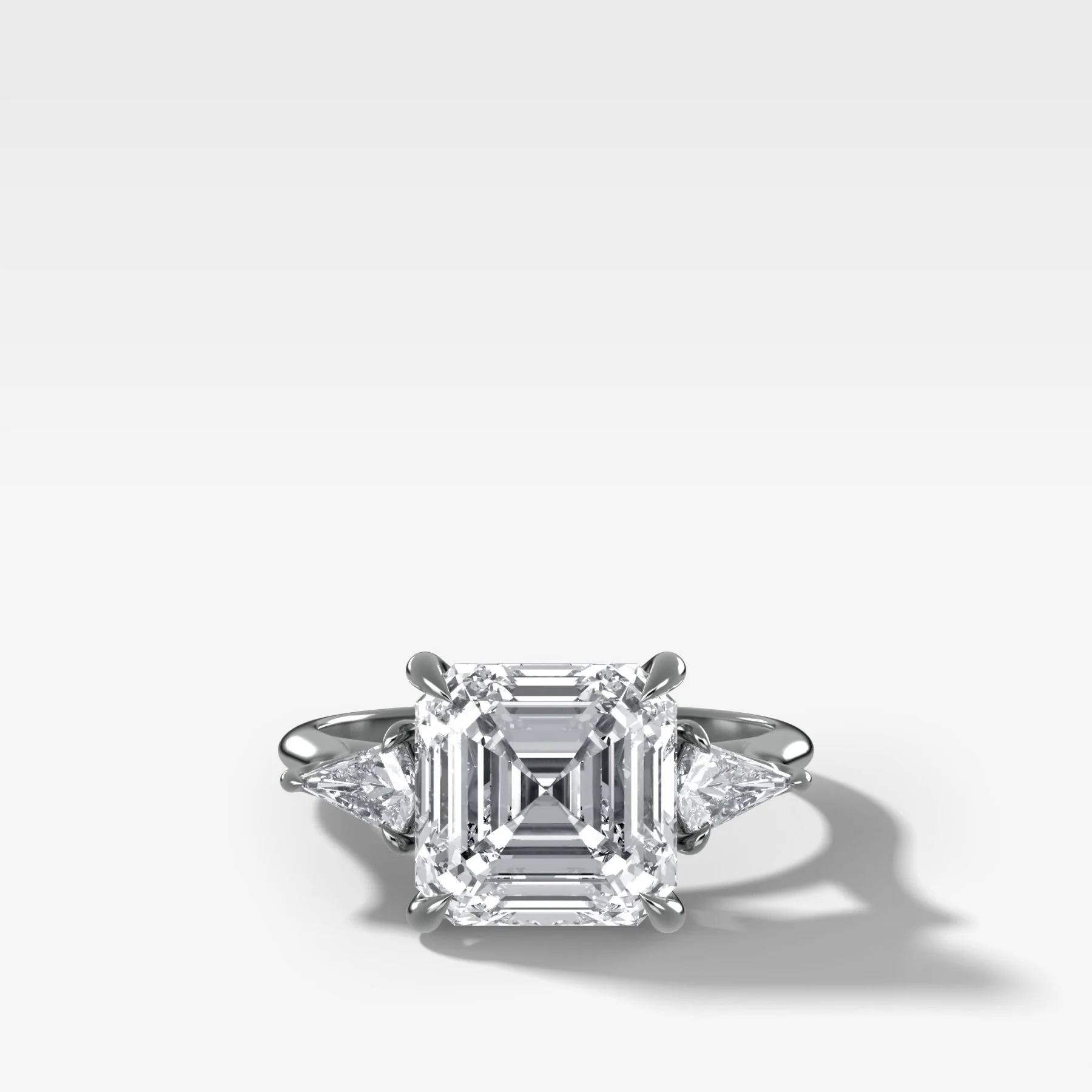 Three Stone Engagement Ring With Kite Side Stones and Asscher Cut Diamond - Image 3