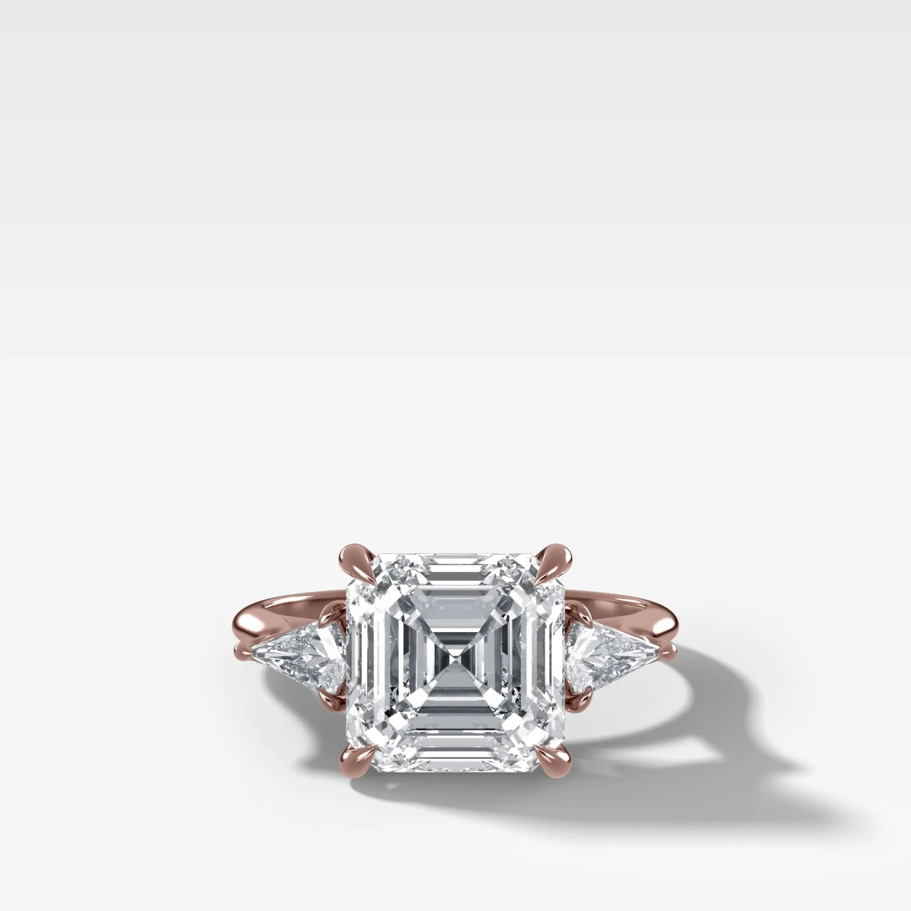 Three Stone Engagement Ring With Kite Side Stones and Asscher Cut Diamond - Image 4