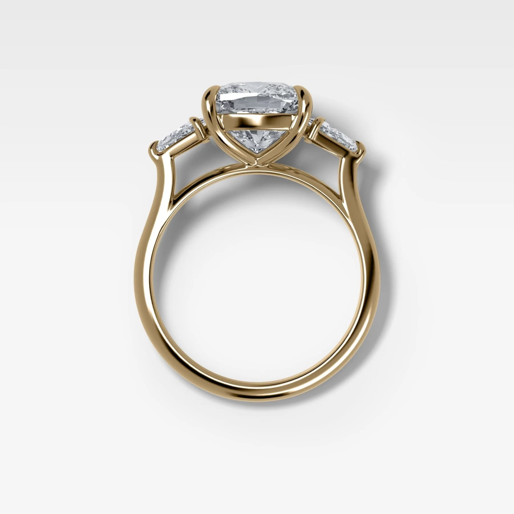Three Stone Engagement Ring With Kite Side Stones and Cushion Cut Diamond - Image 2