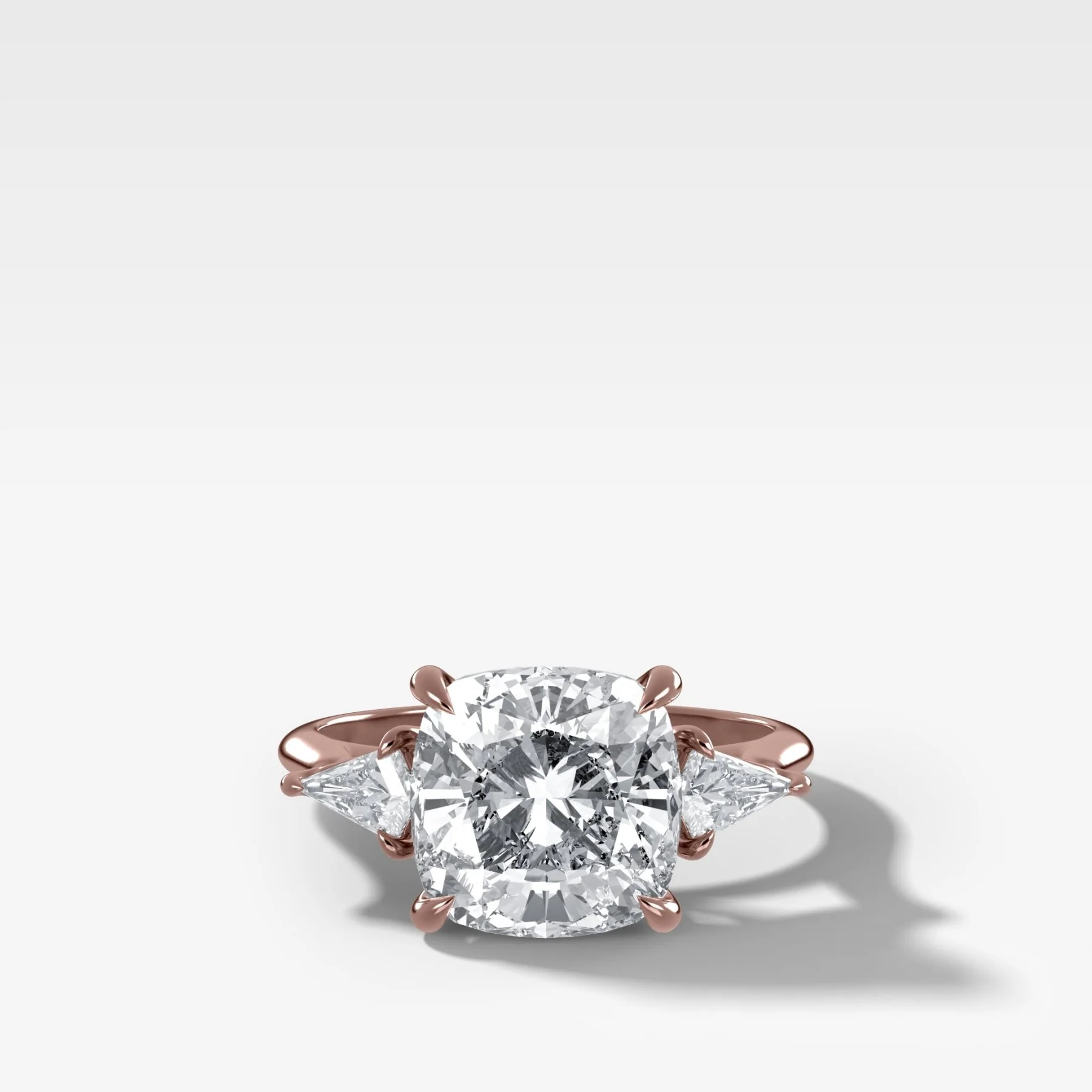 Three Stone Engagement Ring With Kite Side Stones and Cushion Cut Diamond - Image 4