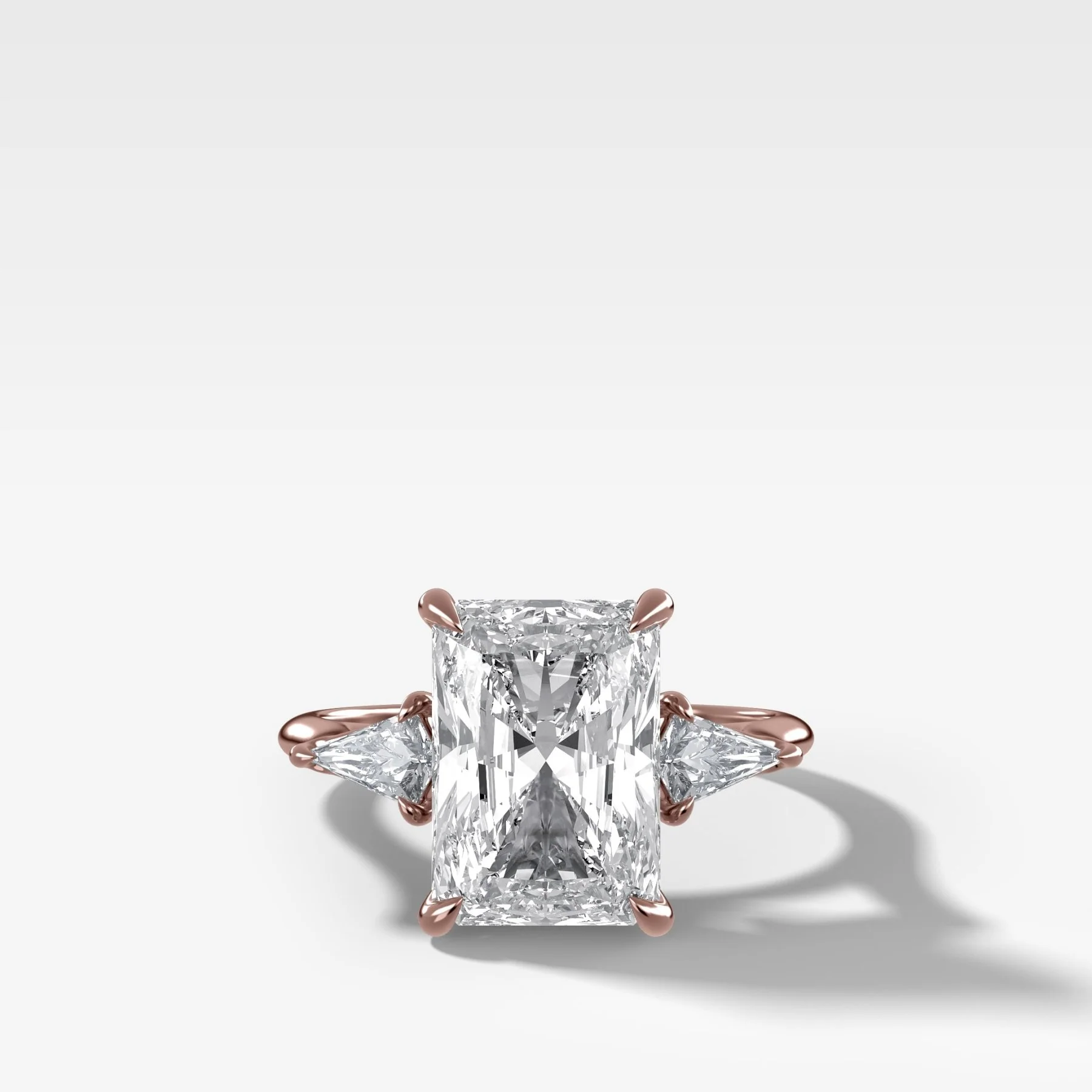 Three Stone Engagement Ring With Kite Side Stones and Elongated Radiant Cut Diamond - Image 4