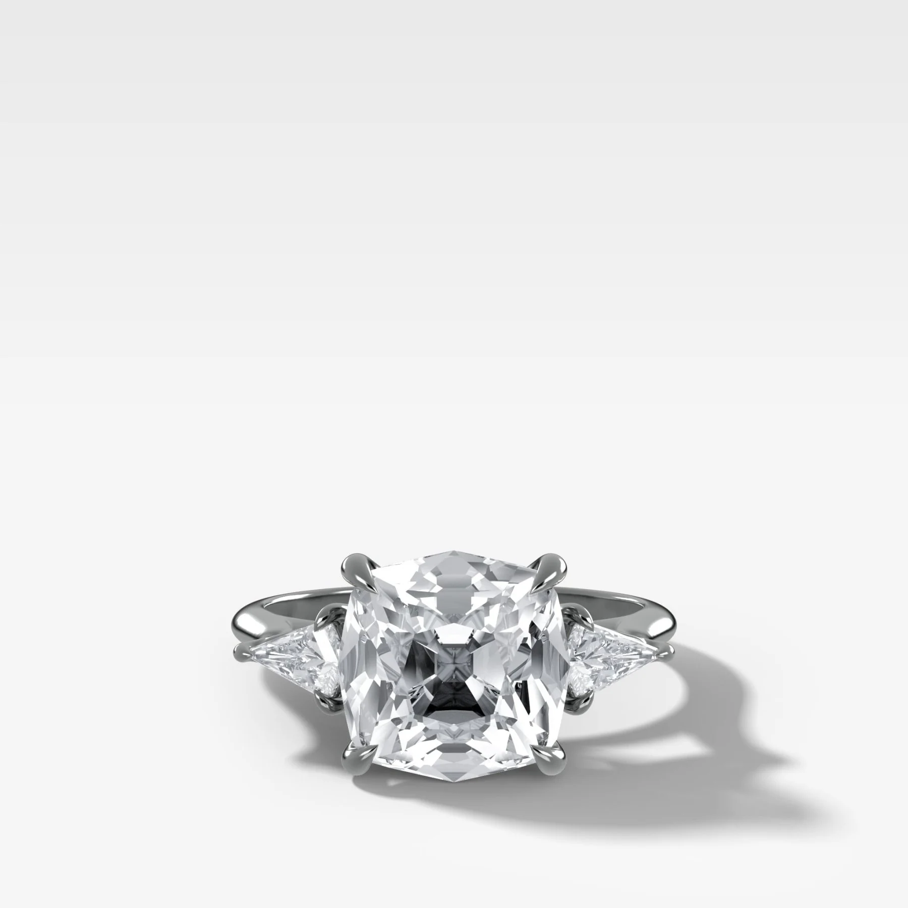 Three Stone Engagement Ring With Kite Side Stones and Old Mine Cut Diamond - Image 3