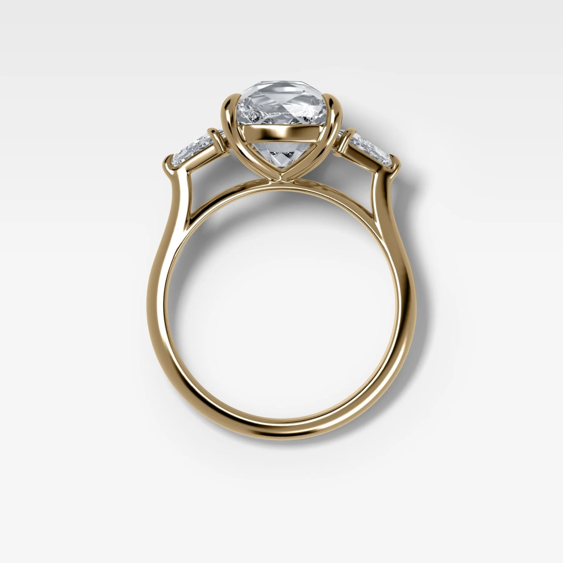 Three Stone Engagement Ring With Kite Side Stones and Old Mine Cut Diamond - Image 4