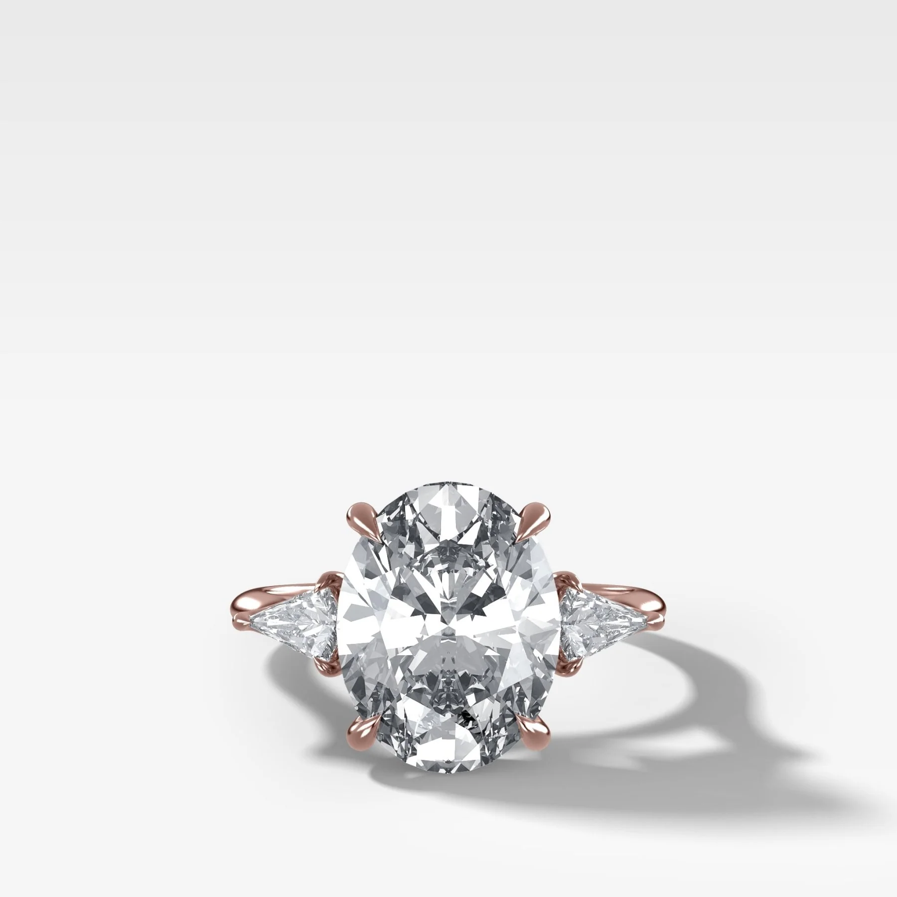 Three Stone Engagement Ring With Kite Side Stones and Oval Cut Diamond - Image 4