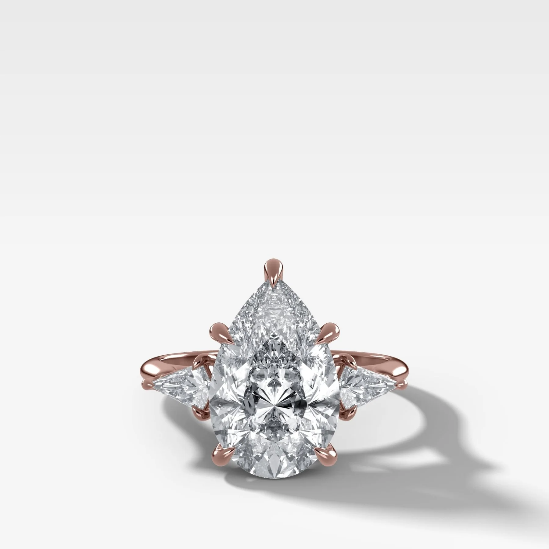 Three Stone Engagement Ring With Kite Side Stones and Pear Cut Diamond - Image 4