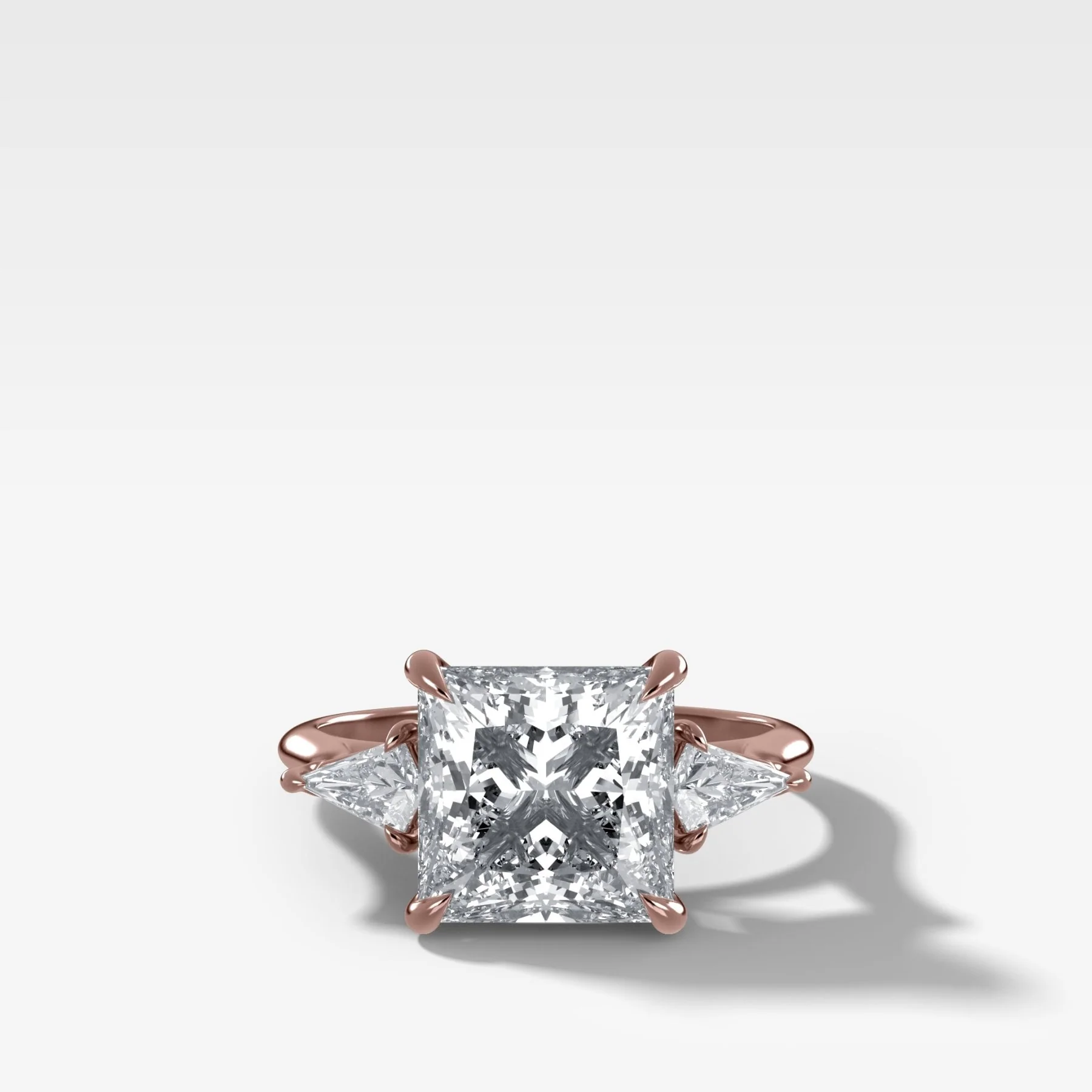 Three Stone Engagement Ring With Kite Side Stones and Princess Cut Diamond - Image 4