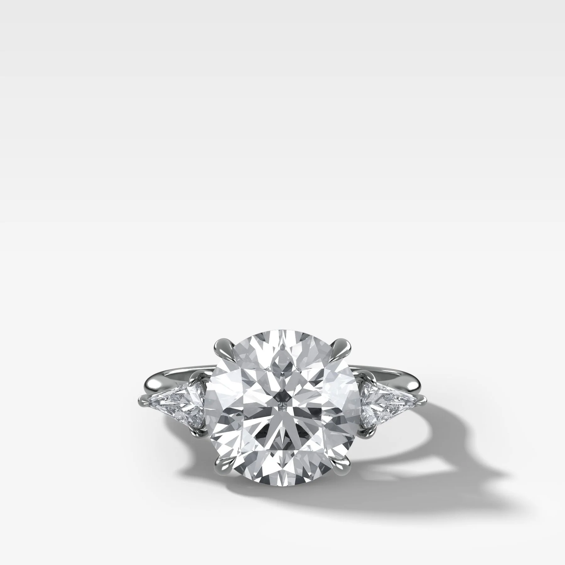 Three Stone Engagement Ring With Kite Side Stones and Round Cut Diamond - Image 3
