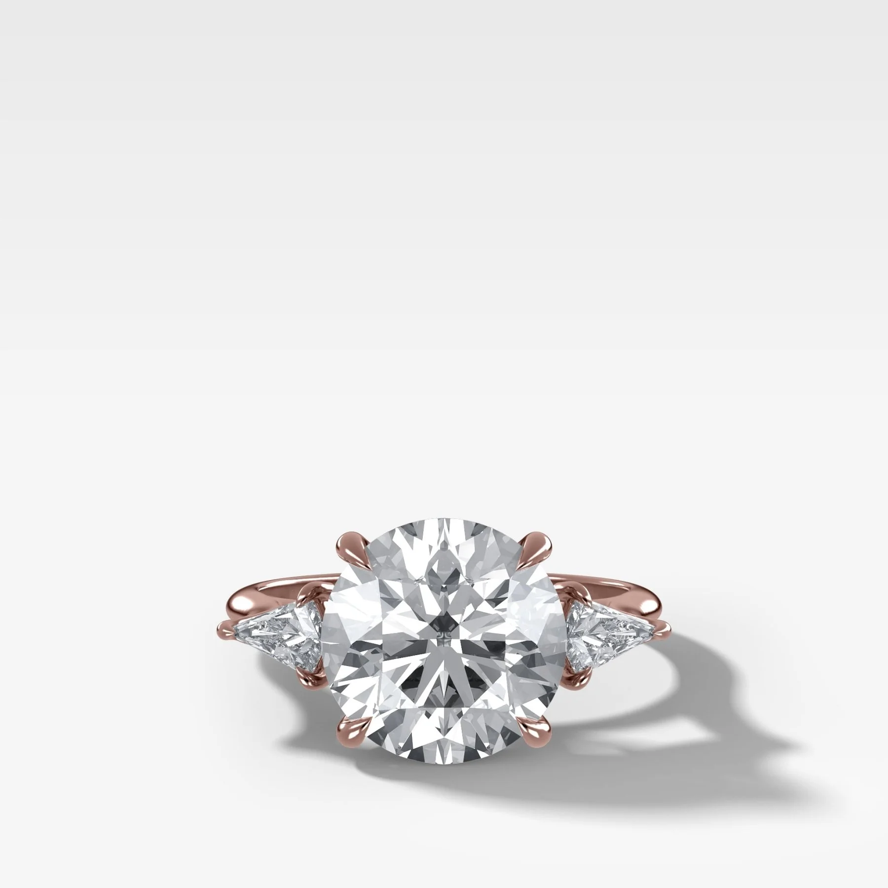 Three Stone Engagement Ring With Kite Side Stones and Round Cut Diamond - Image 4