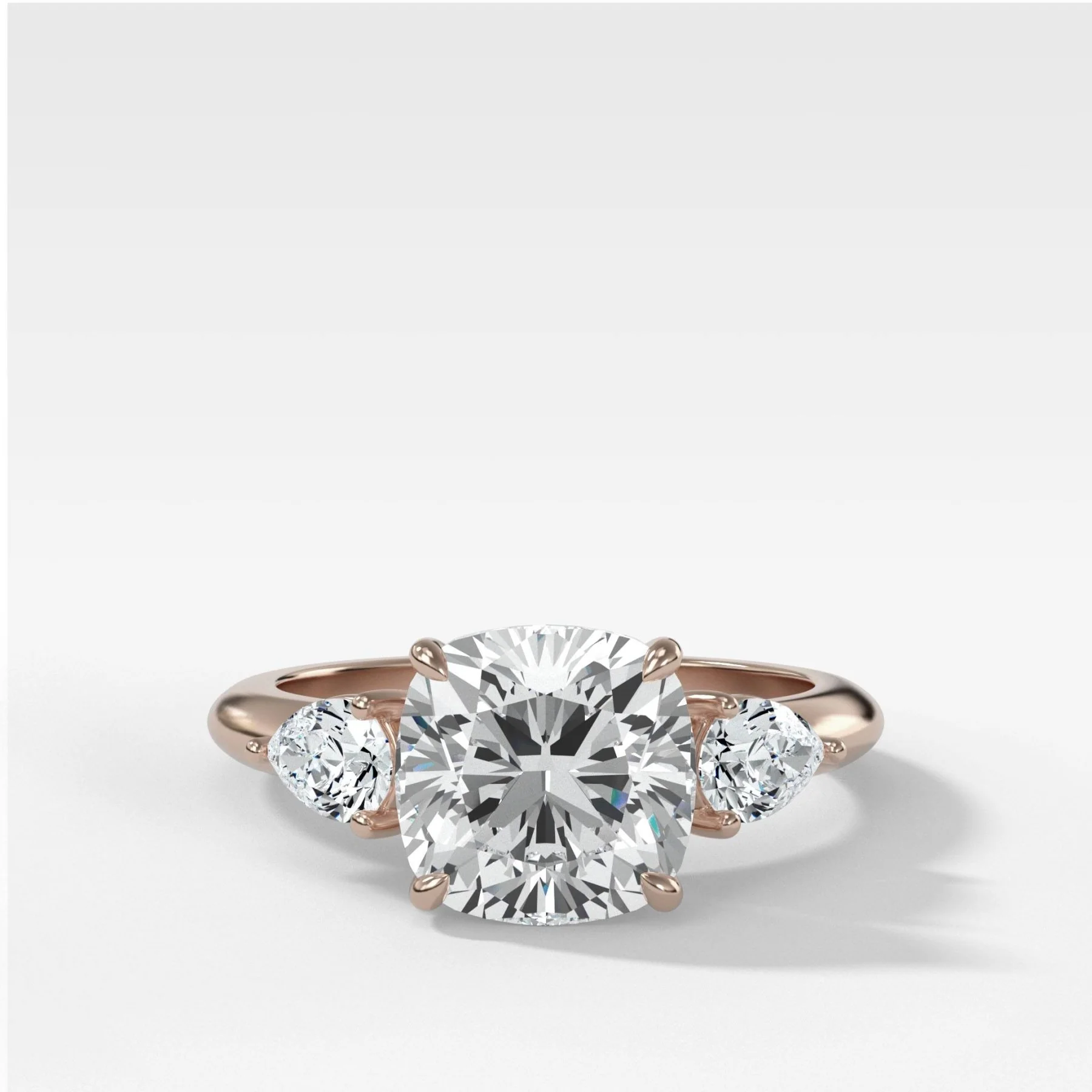 Three Stone Engagement Ring With Pear Side Stones and Cushion Cut Diamond - Image 4