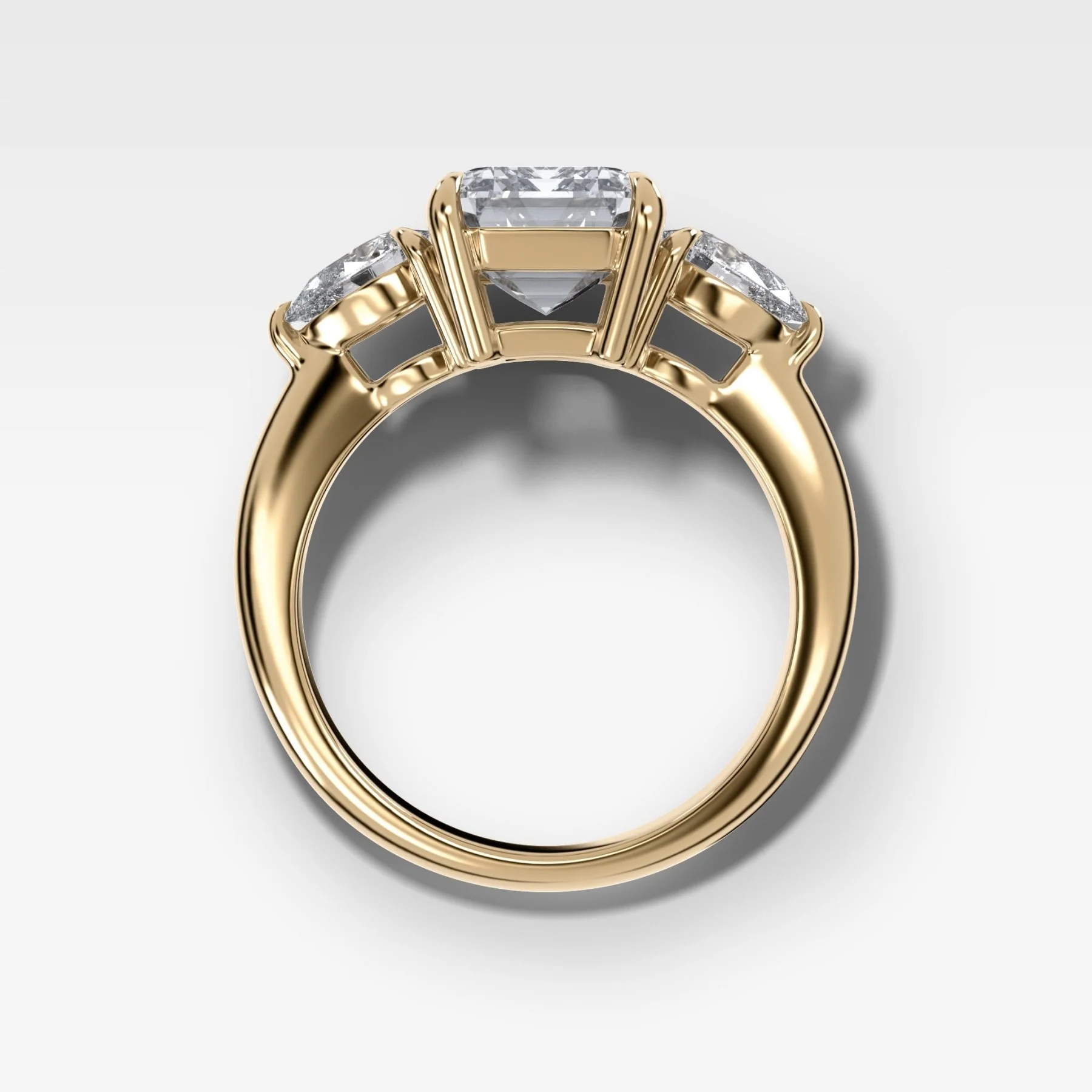 Three Stone Engagement Ring With Pear Side Stones and Emerald Cut Diamond - Image 2