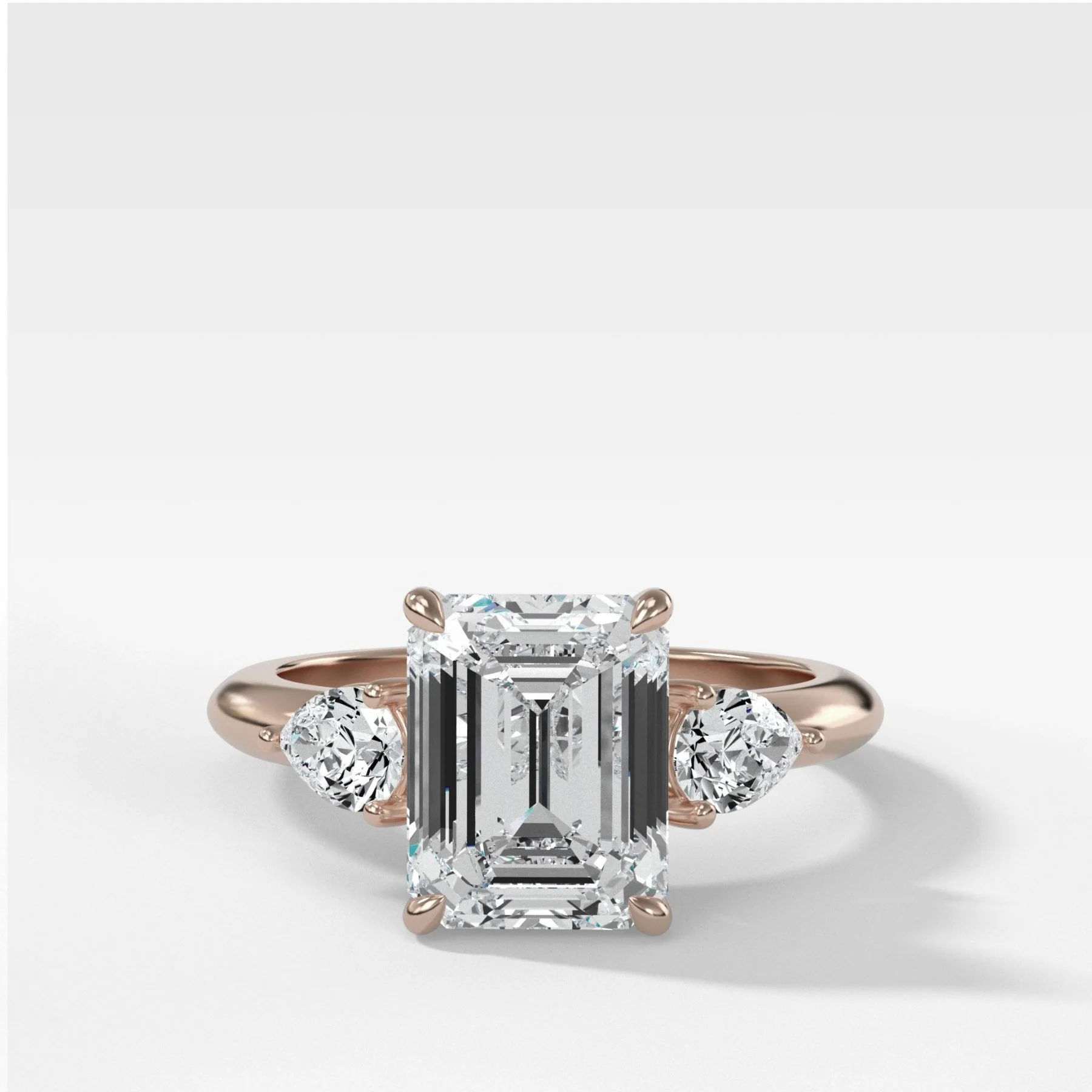 Three Stone Engagement Ring With Pear Side Stones and Emerald Cut Diamond - Image 5