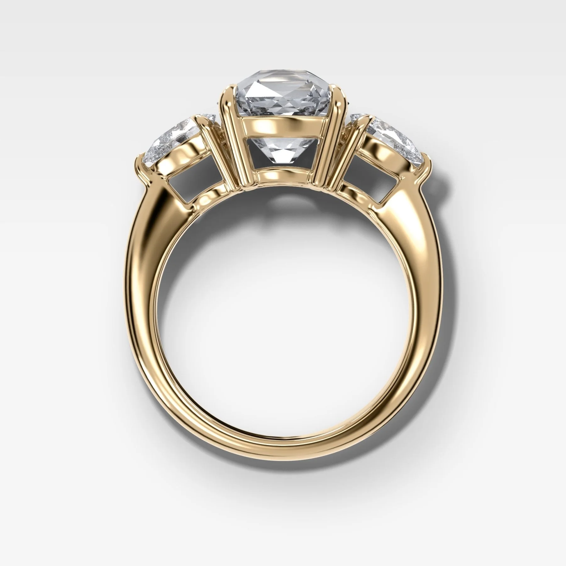 Three Stone Engagement Ring With Pear Side Stones and Old Mine Cut Diamond - Image 2