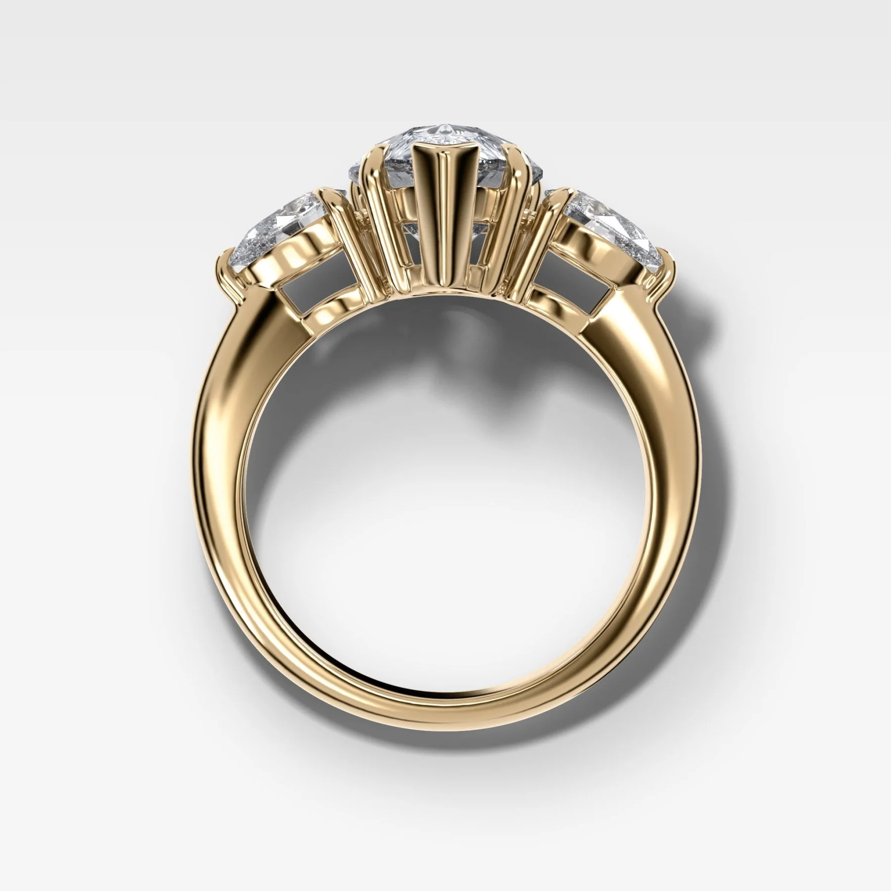 Three Stone Engagement Ring With Pear Side Stones and Pear Cut Diamond - Image 2